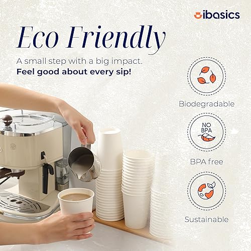 Miniatura 3 de Tazas de café de 12 onzas  Caja de 100 tazas calientes desechables  Taza de papel blanco para bebidas  Tazas de café de papel ideales para oficina,
