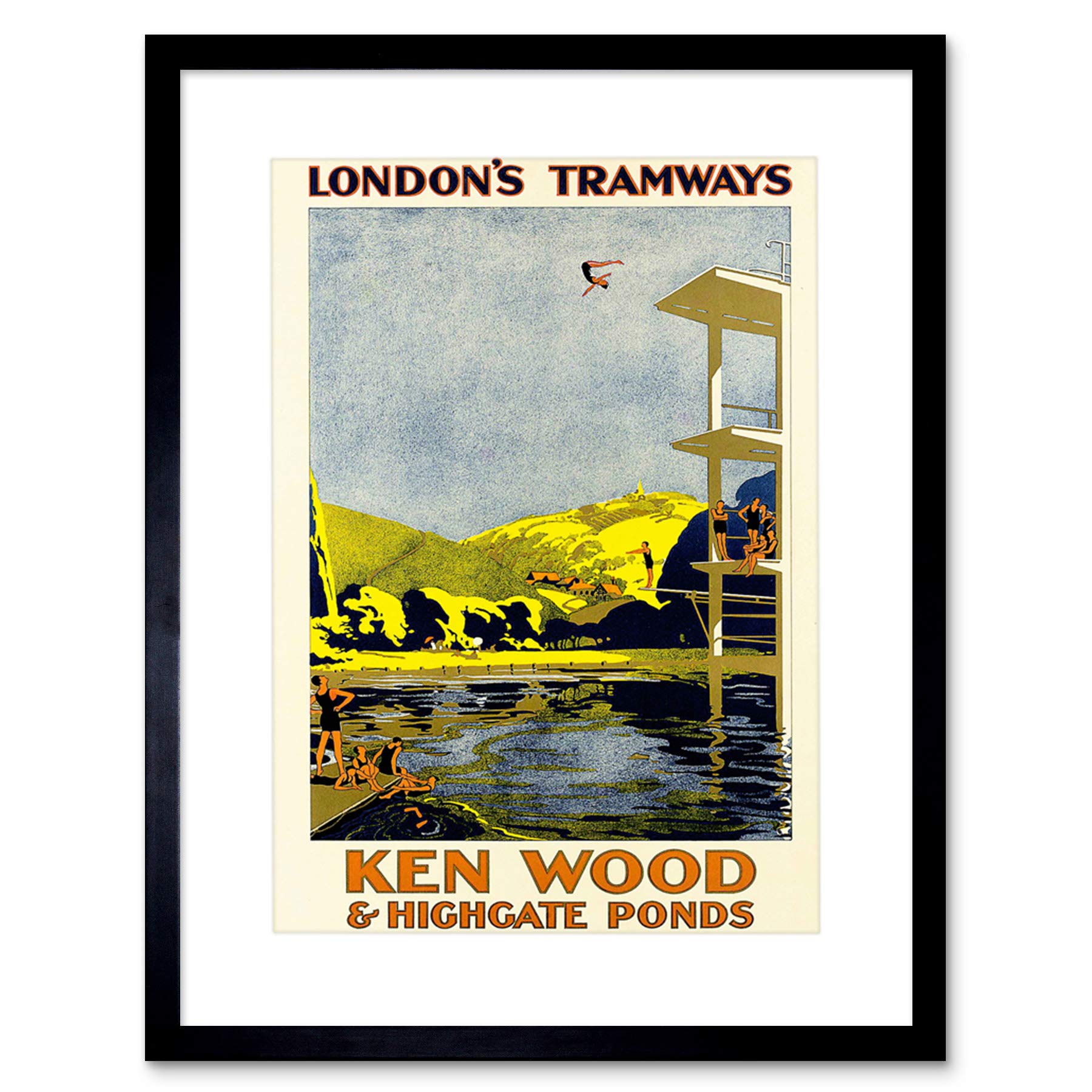 Wee Blue Coo Travel Tram London Highgate Ponds Hampstead Heath Frame Print Picture F12X1453