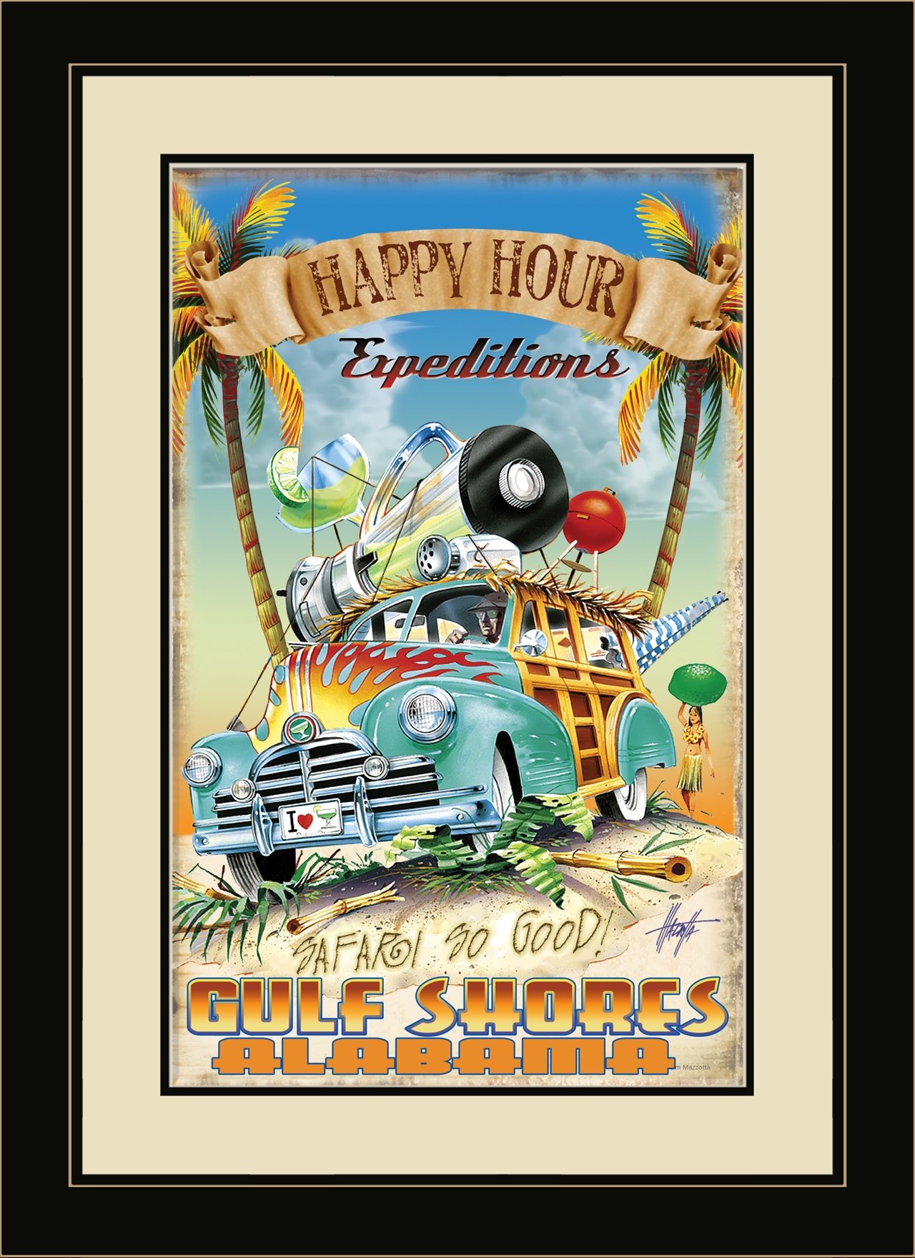 Northwest Art MallJM-6826 MFGDM HHE Gulf Shores Alabama Happy Hour Expeditions 13"x16" Framed Wall Art by Artist Jim Mazzotta