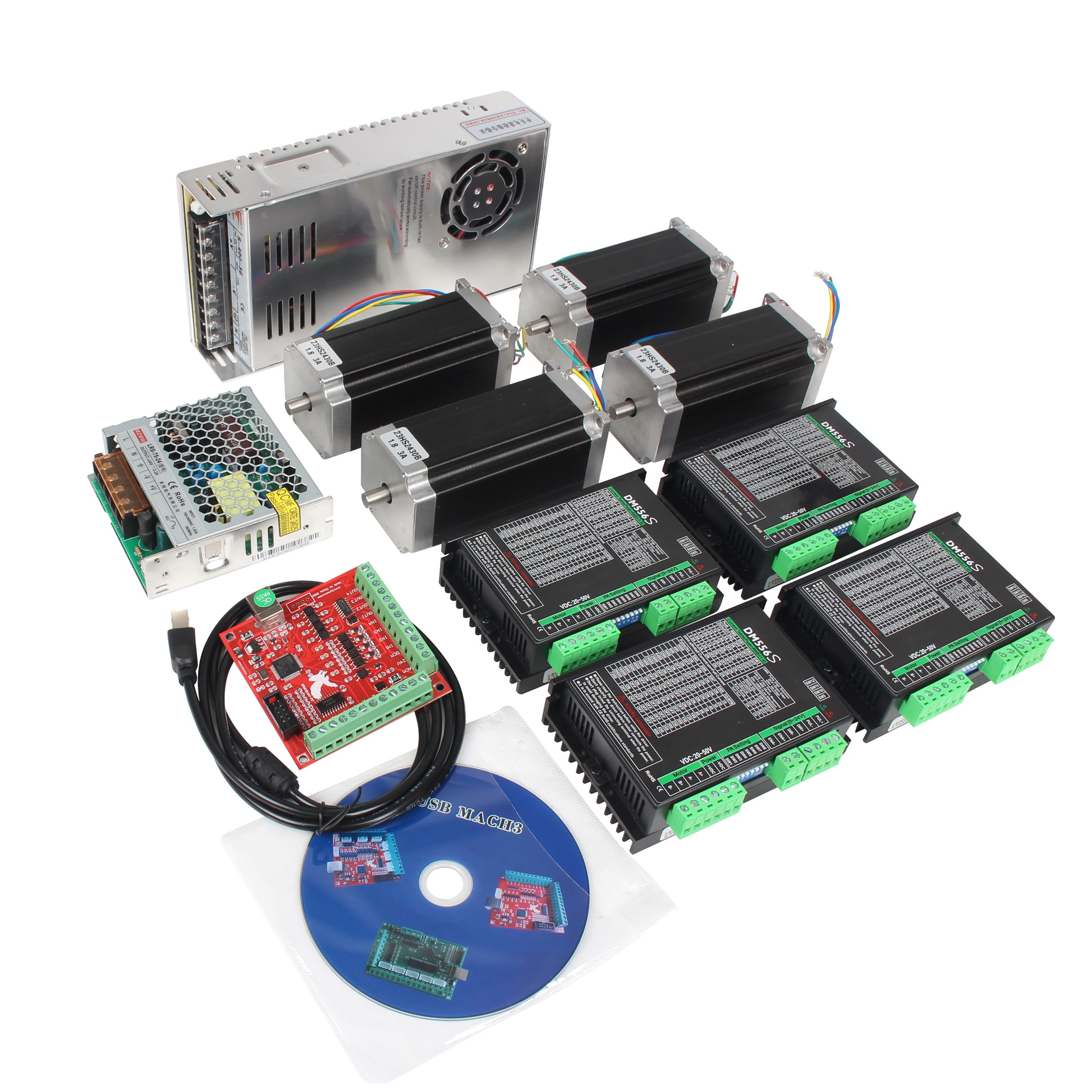 3 Axis Nema23 Stepper Motor Kit,425oz-in 3A 112mm,DM556S Motor Driver,4 Axis USB Mach3 Controller Board Motion Control Card 36V CNC Kit for CNC Router Milling Machine