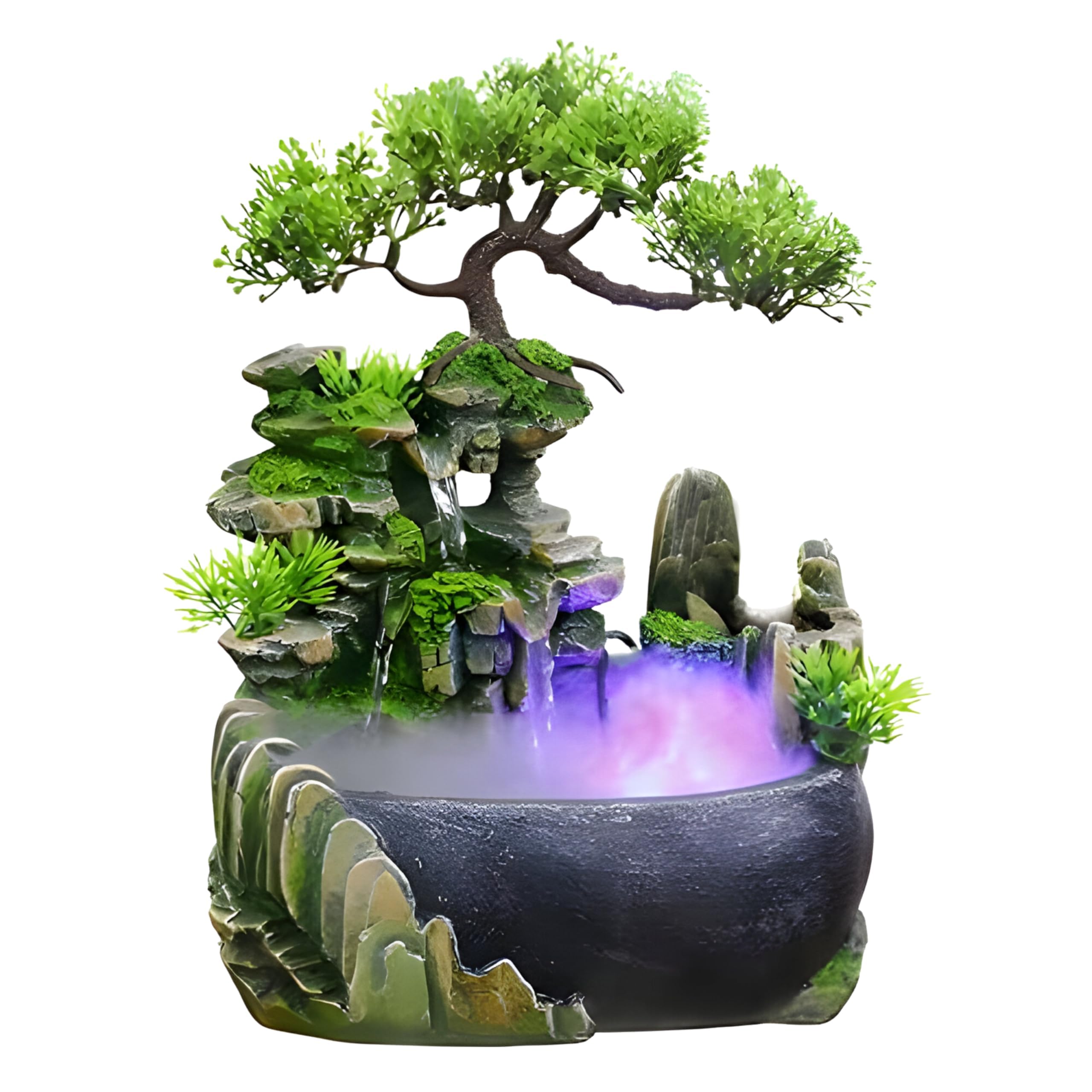 Fuente LED de mesa árbol bonsái CYLLYKGIFT con cascada de roca para decoración