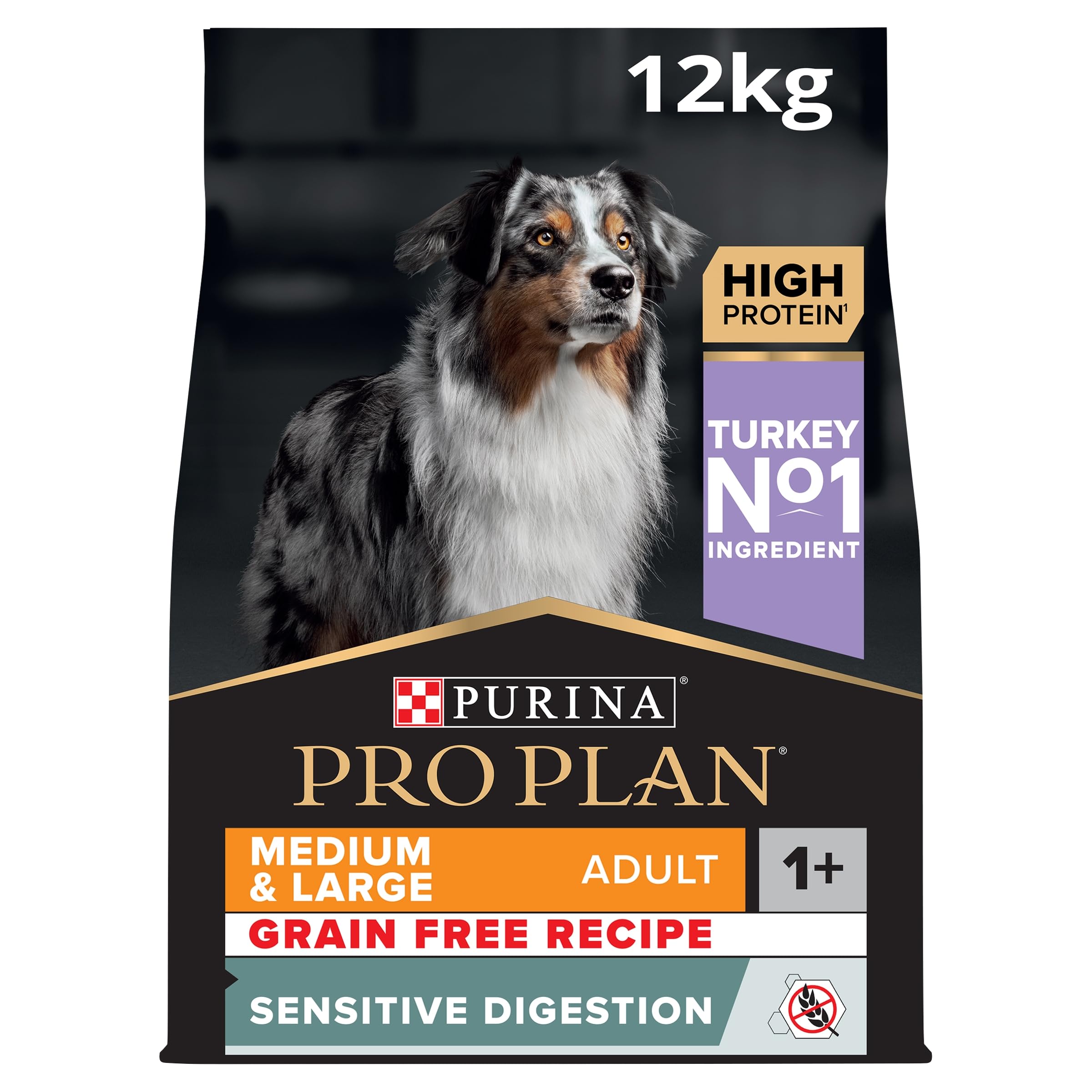 PURINA PRO Plan Medium & Large Adult Hundefutter trocken mit OPTIDIGEST, Reich an Truthahn, 1er Pack (1 x 12kg)