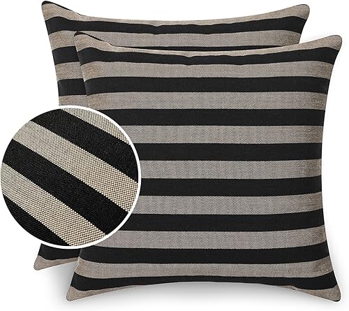 Plweaver Juego de 2 fundas de cojín cuadradas con textura de lino negro de 20 x 20 pulgadas para sofá, cama, sofá sala de estar, 2 piezas (sin