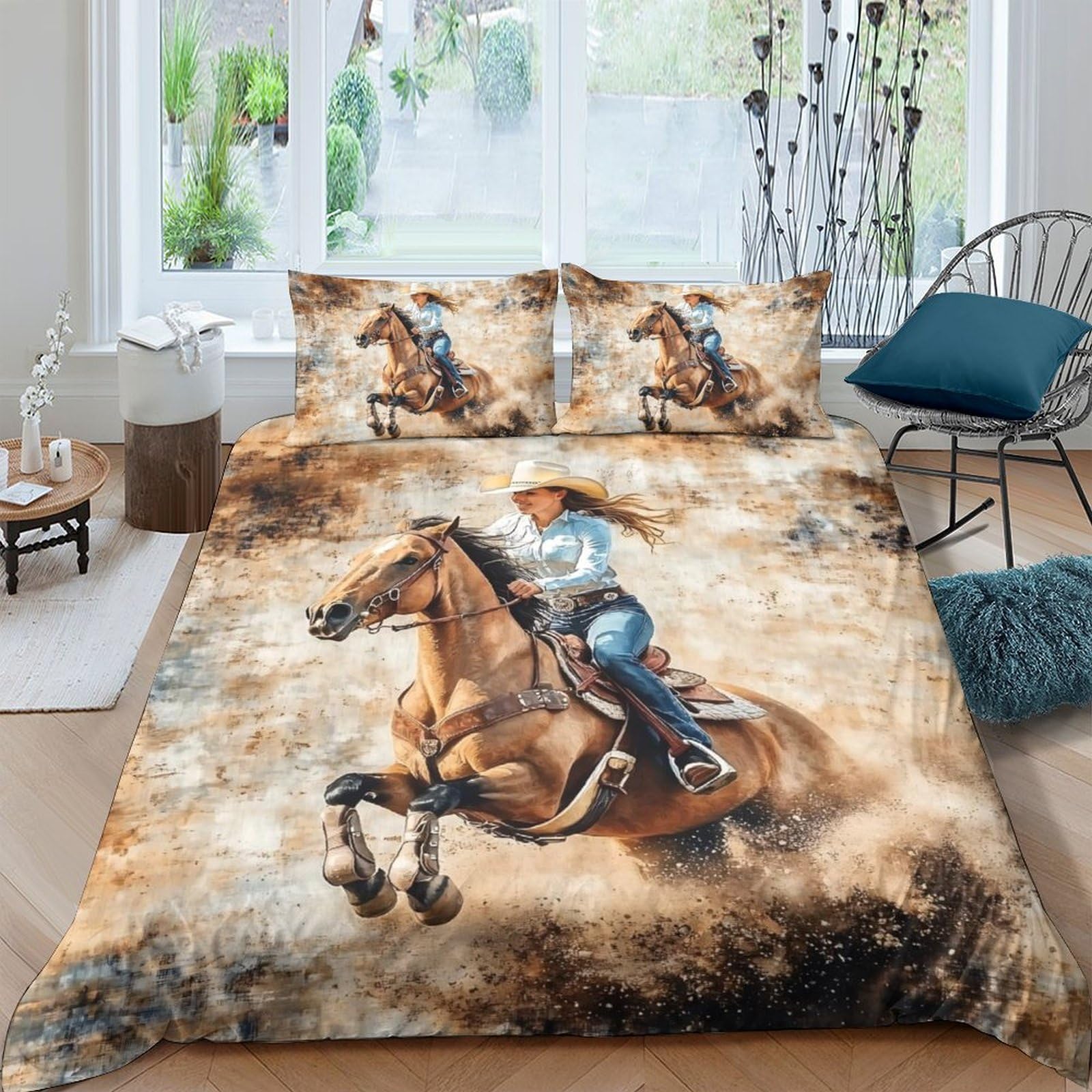 Ctjqhvkz Style-1 3D Printed Cowboy Horse Fitted Sheet Microfiber Soft Brown Western Rodeo Bed Cover For Bedroom Guest Room Decor Single（135X200cm）