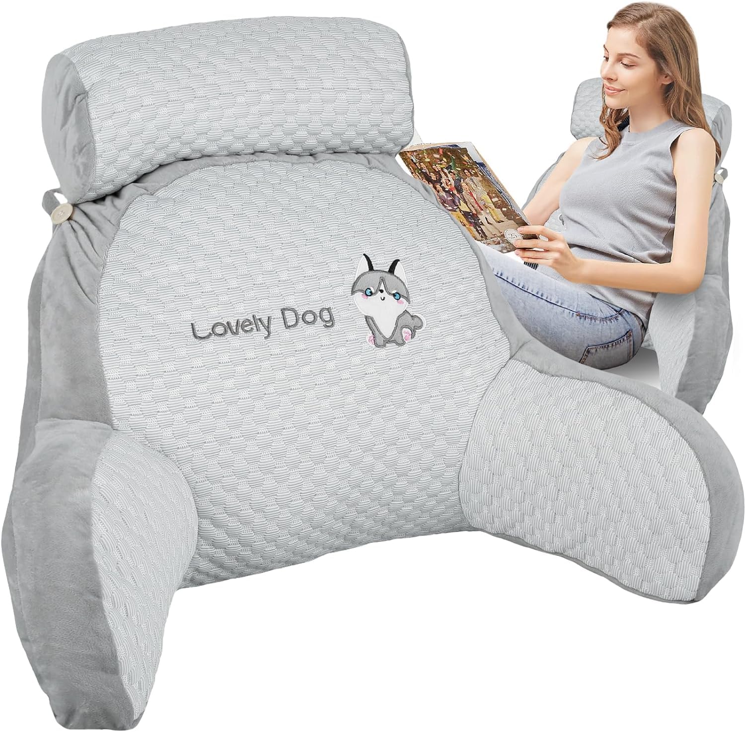 Homie Oreiller de lit de Lecture de qualité supérieure avec Lampe de Lecture et Support de Poignet, doté d'accoudoirs, d'un protège-Nuque et d'un Support Dorsal pour se prélasser, Lire