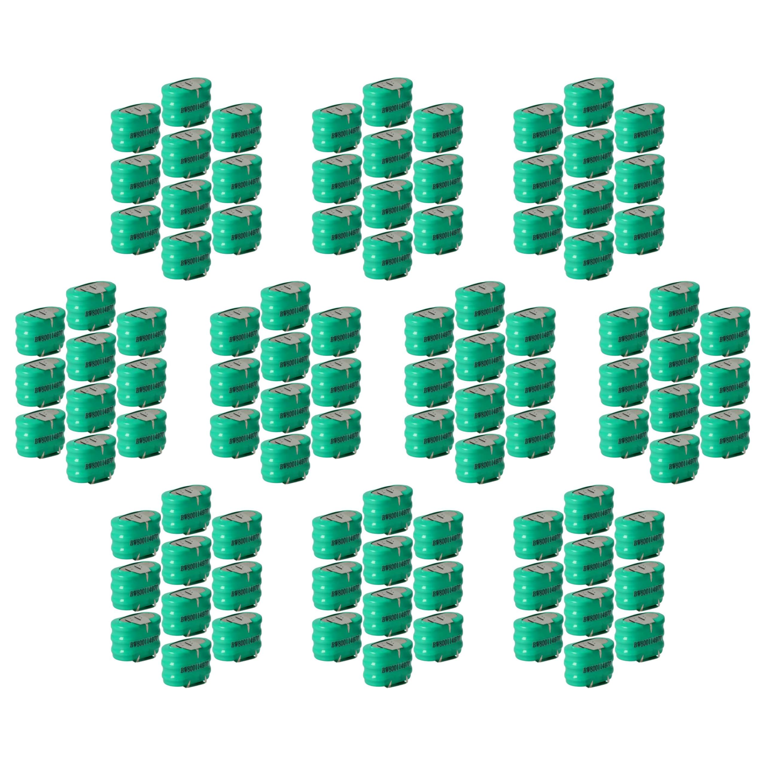 vhbw 100x NiMH Batería de botón de Repuesto Tipo 3/V150H 3 Pines 150 mAh 3,6 V Compatible para lámparas solares, etc.