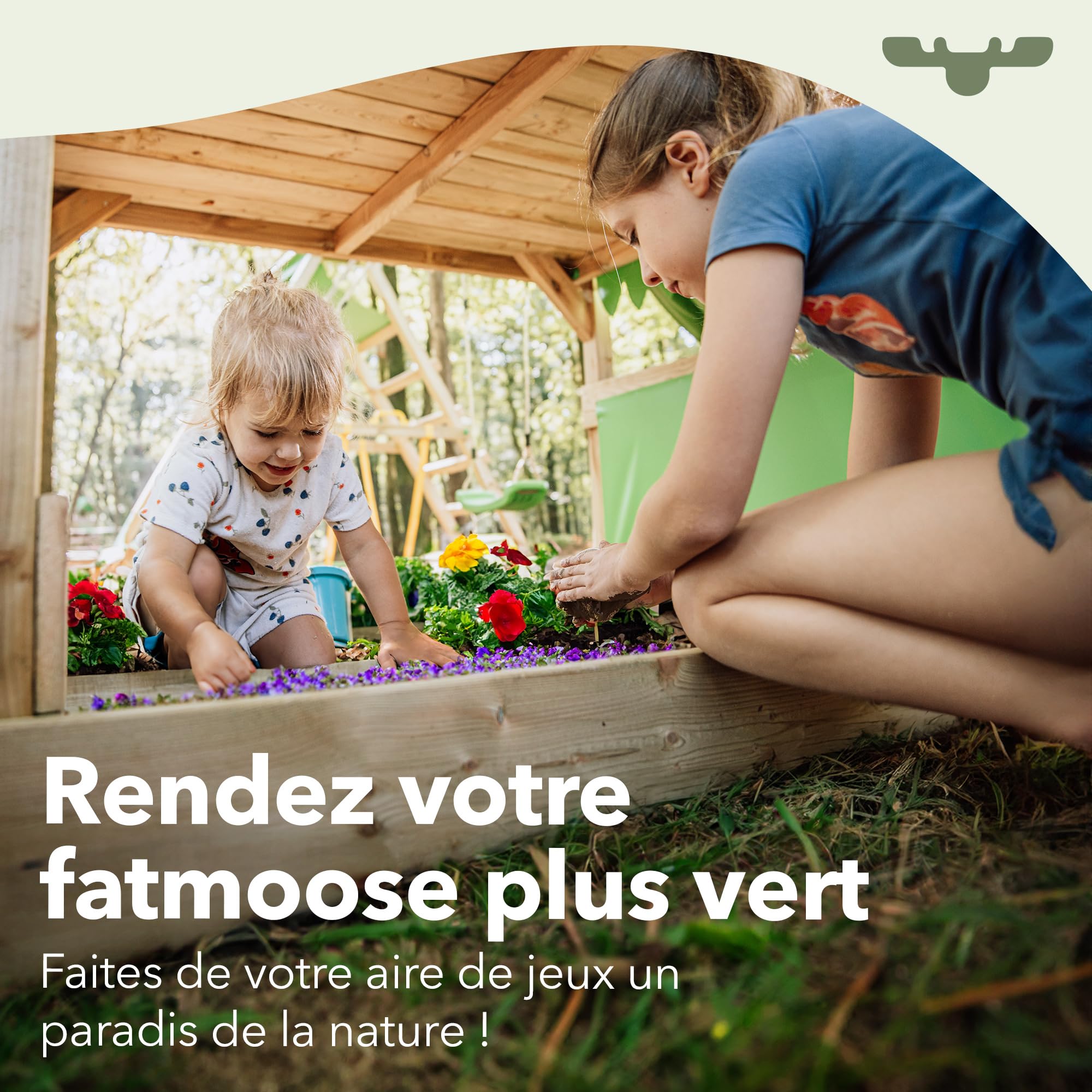 Fatmoose Aire de Jeux Portique Bois TikaTaka avec balançoire SurfSwing et Toboggan Vert Sauge, Cabane Enfant Exterieur avec bac à Sable, échelle d'escalade & Accessoires de Jeux