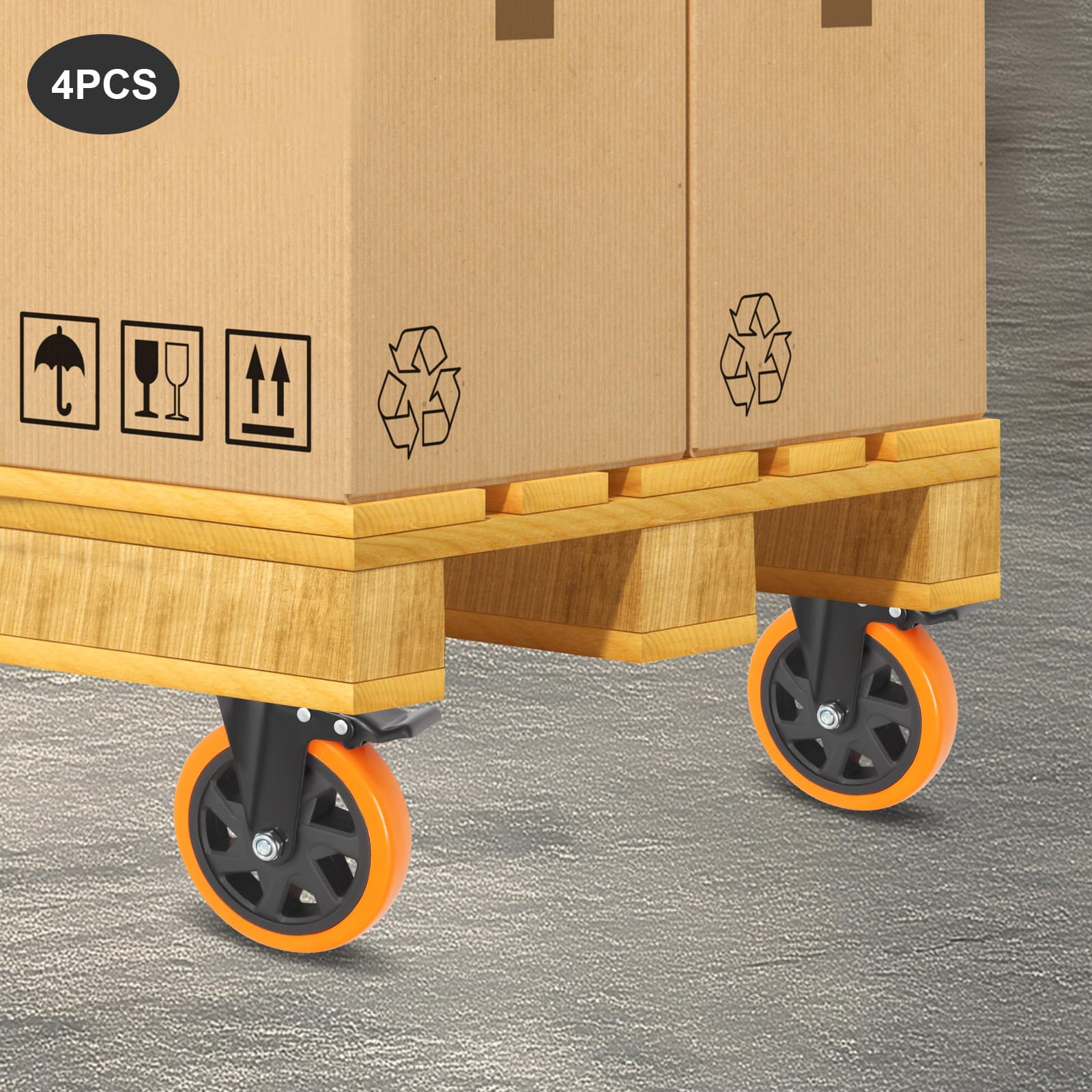 Schwerlastrollen mit Bremse 4er Set – 100 kg Tragkraft pro Rolle – PU Lenkrollen für Möbel, Transportwagen & Werkbänke – Inkl. Montagezubehör (125mm/152mm) (152mm)