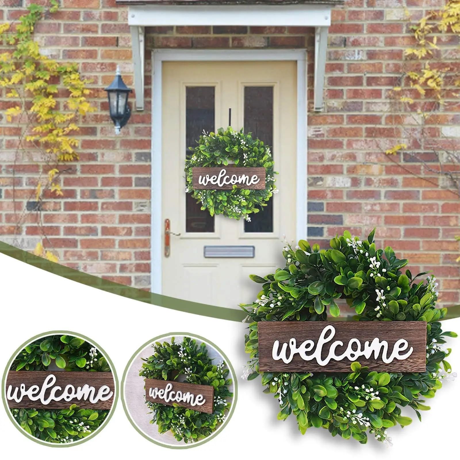 Ghirlanda Porta Ingresso Ghirlanda di eucalipto verde con cartello benvenuto artificiale primavera estate for la decorazione della porta d'ingresso