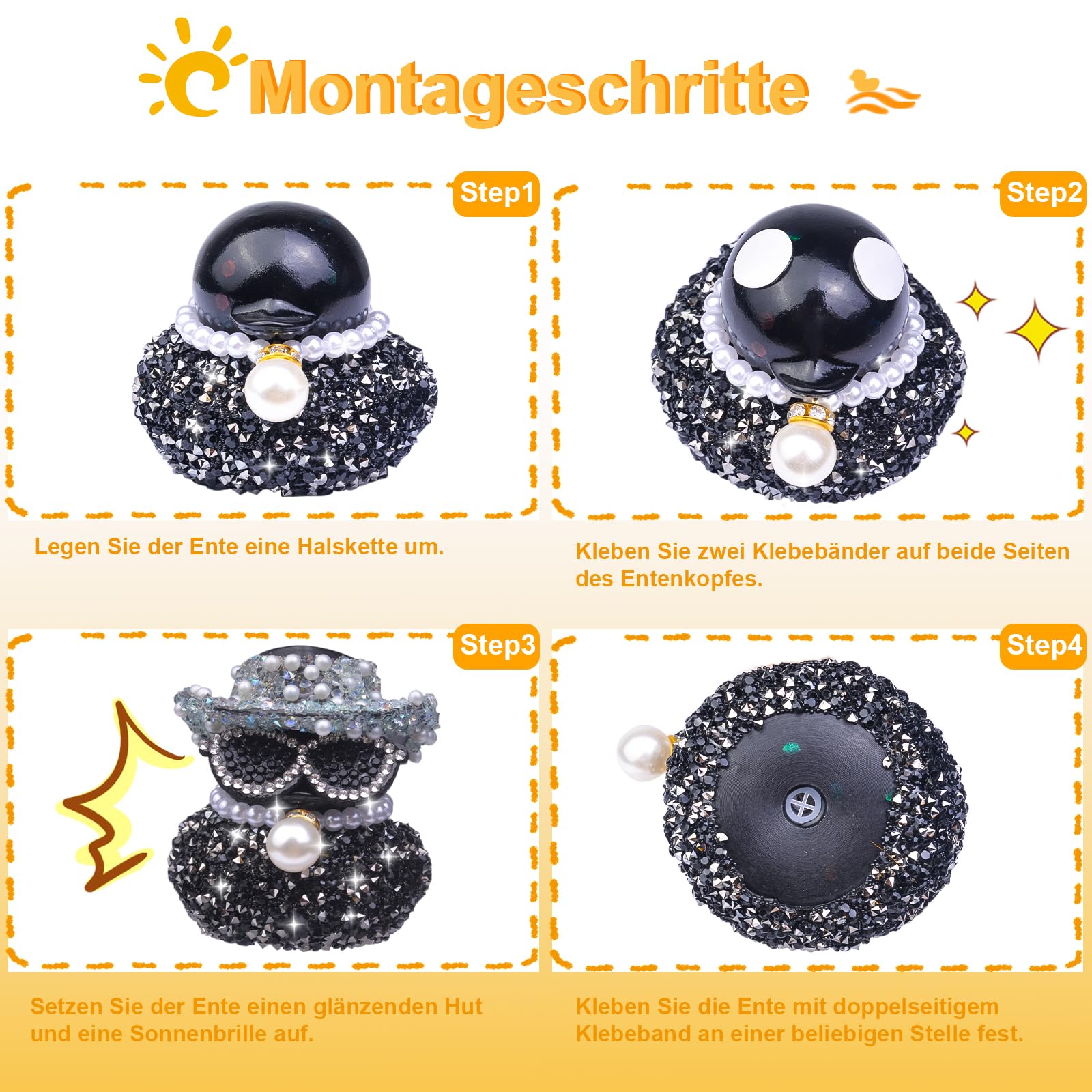 Strass Gummiente Auto Deko - Mit Cowboyhut & Sonnenbrille