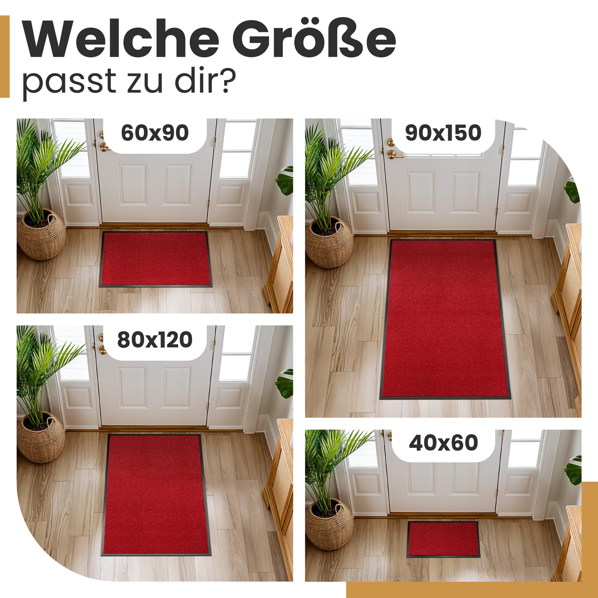 Bodenständig Pulito da fulmine: lo zerbino definitivo per interni – rosso in parte superiore in tessuto assorbente 90 x 150 cm, perfetto come zerbino per interni ed esterni coperti.
