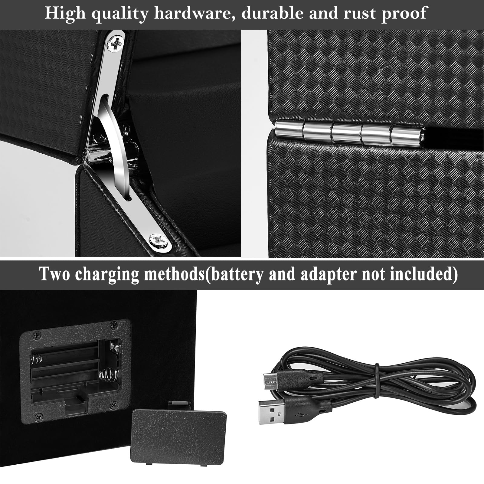 ANWBROAD Enrollador para Relojes Automáticos Caja Giratoria para 2 Relojes Súper Silencioso Cojín Flexible para Relojes Retroiluminación LED Watch Winder de Lujo 5 Modos Batería o USB JWW001B