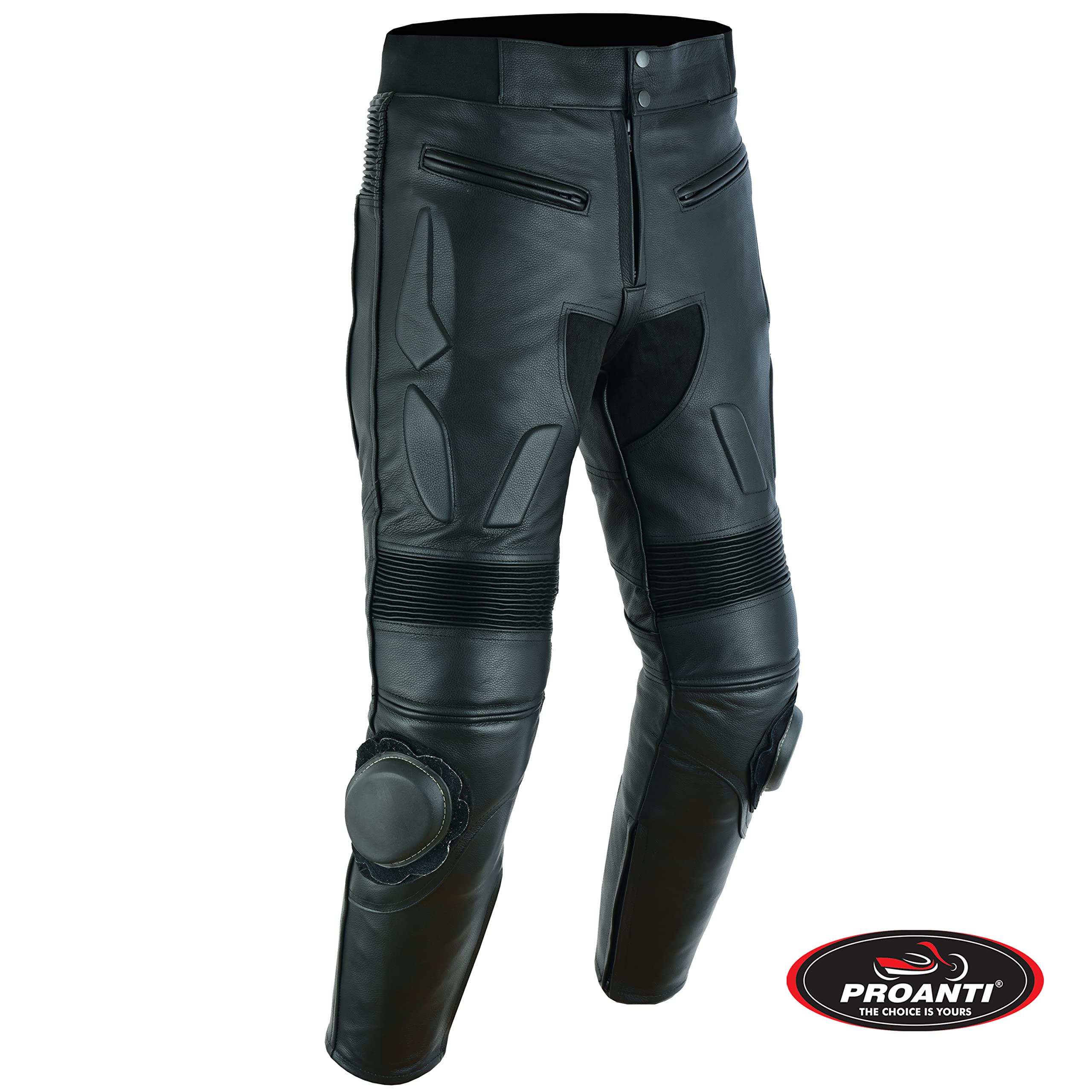 PROANTI Kombinezon motocyklowy ze skóry motocyklowej, dwuczęściowy, ze skóry, czarny, XXL