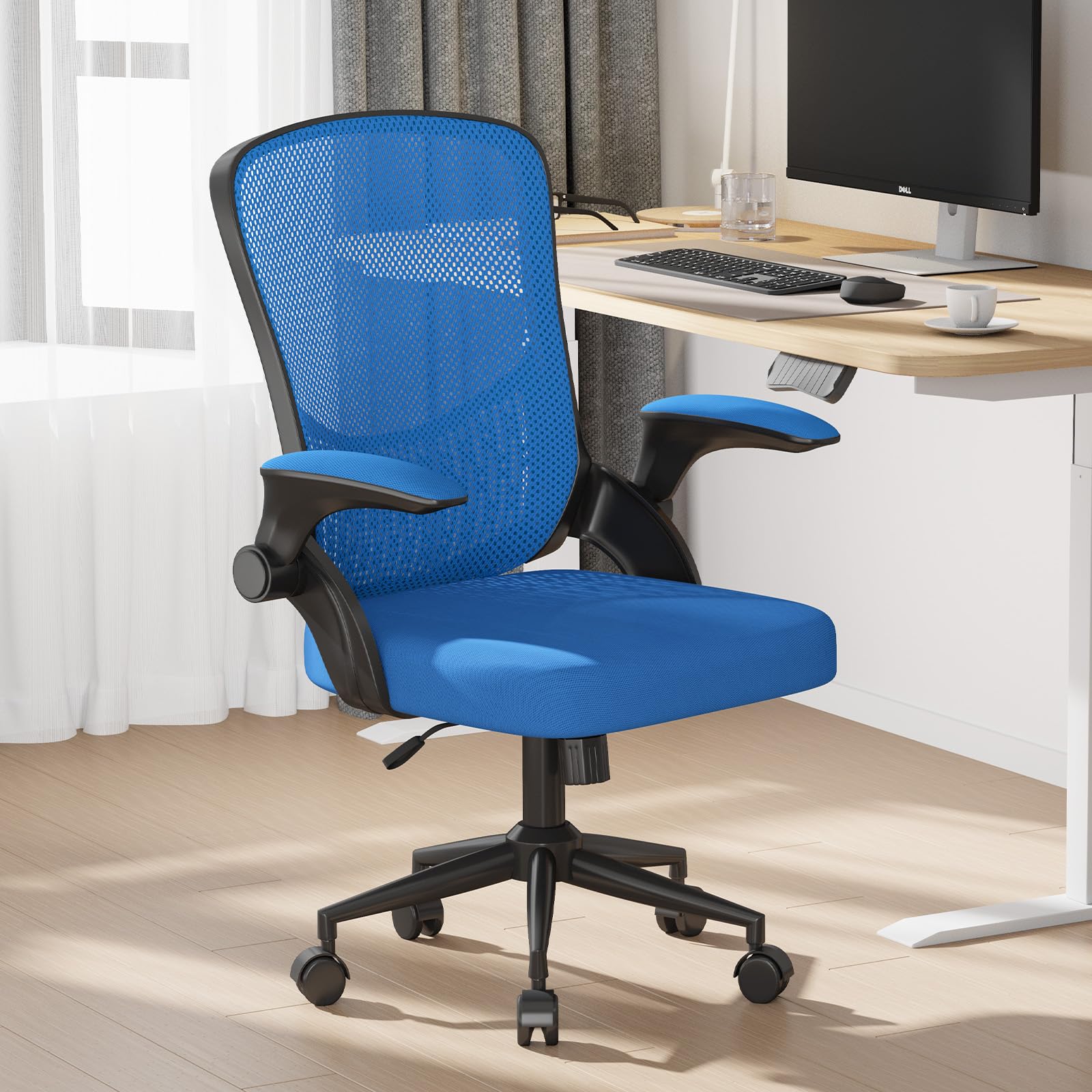naspaluro Ergonomischer Bürostuhl, Schreibtischstuhl mit 90° Klappbaren Armlehnen, Einzigartige Lendenwirbelstütze, Atmungsaktive Mesh-Polsterung für das Heimbüro, Studie, Graublau