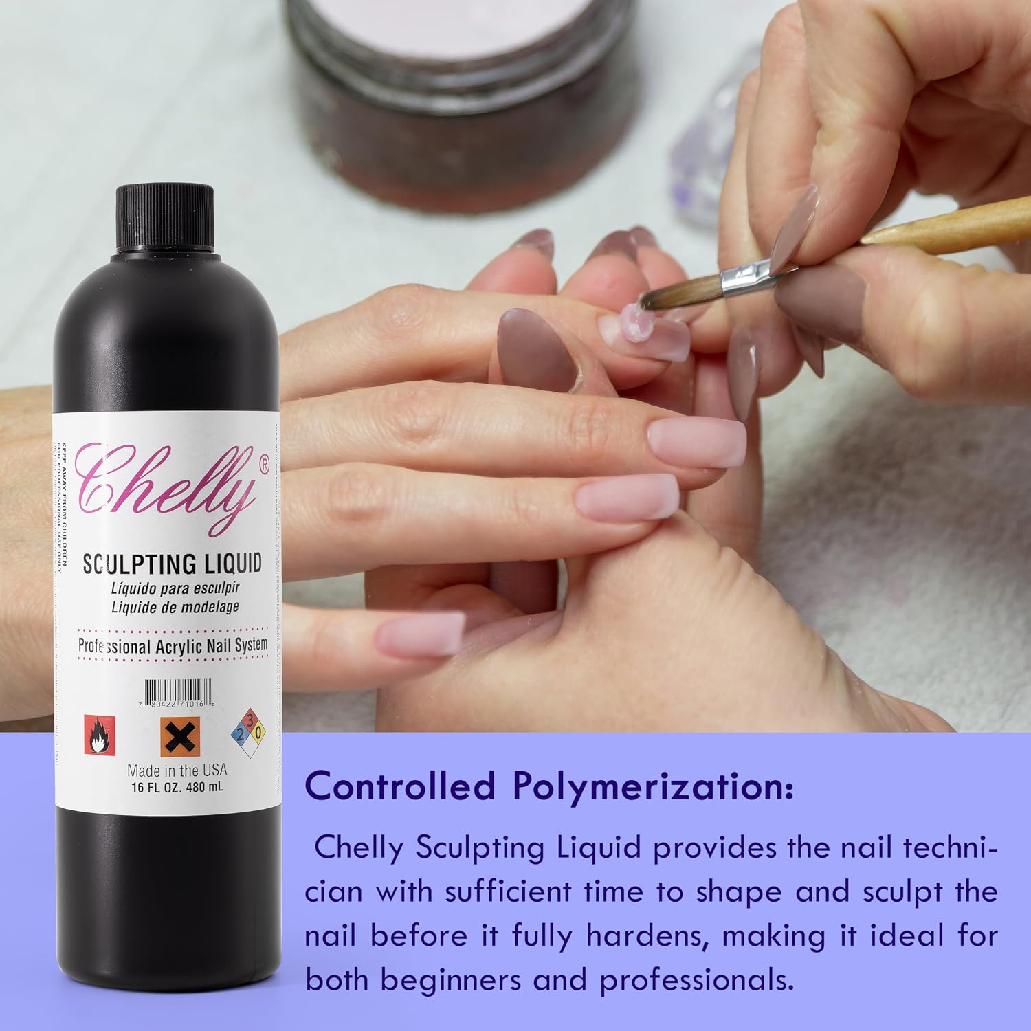 Professional Liquid Monomer by Chelly 16 fl oz, Advanced GlamourShield acrylic formula, no MMA, Non-Yellowing, Quick Dry, Strongest Adhesion, Acrylic Nail Art Extension Carving