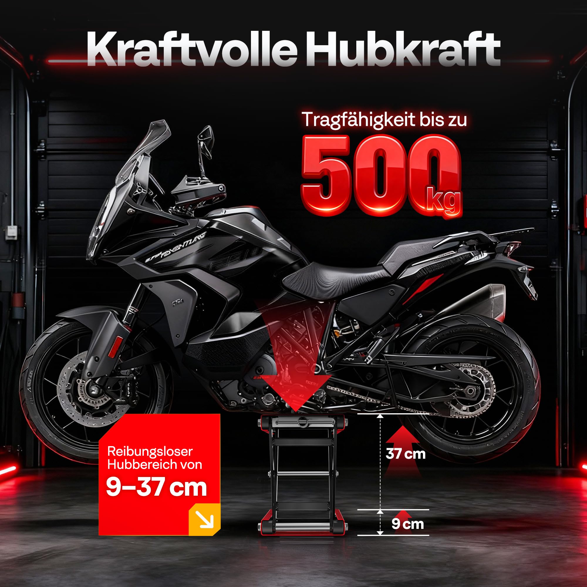 VIVOHOME Motorradhebebühne 500kg Scherenwagenheber aus Stahl Motorradheber mit breites Deck und Kurbel für Motorräder Geländefahrzeuge Dirtbikes