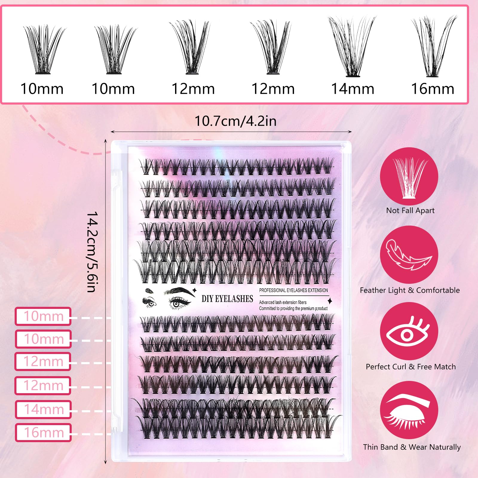 YUXIANLB Wimpernverlängerungsset 240-teiliges Cluster Wimpern Einzelset 10–16 mm Cluster Lashes mit Wimpernkleber Pinzette und Wimpernkämmen für den Selbstgebrauch (30D & 40D Mix Kit)
