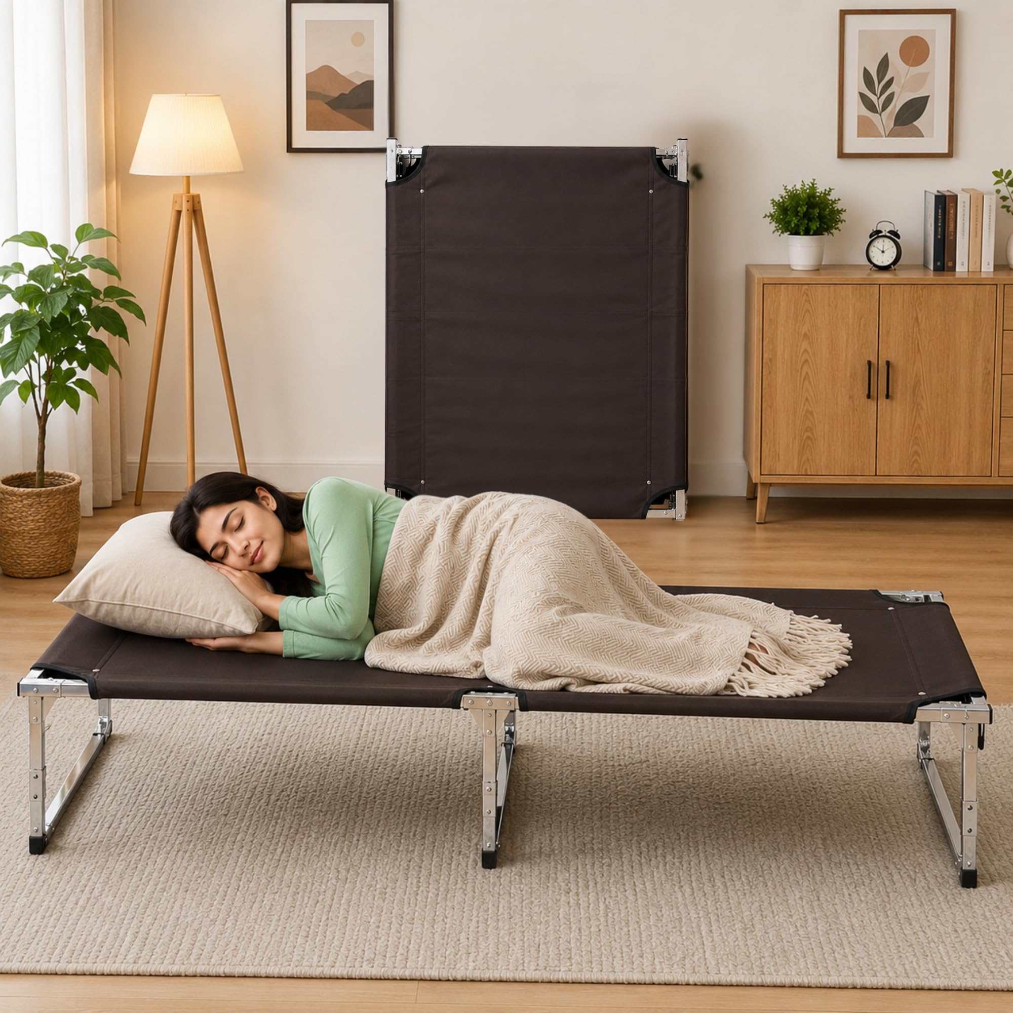 Zepomart Folding Bed Single for Sleeping | Foldable Stainless Steel Cot with Nylon Fabric | Portable Travel-Friendly Khatiya Charpai Khatla for Hostel, PG, Guest & Home Use | No Assembly | 178 x 76cm-image-36
