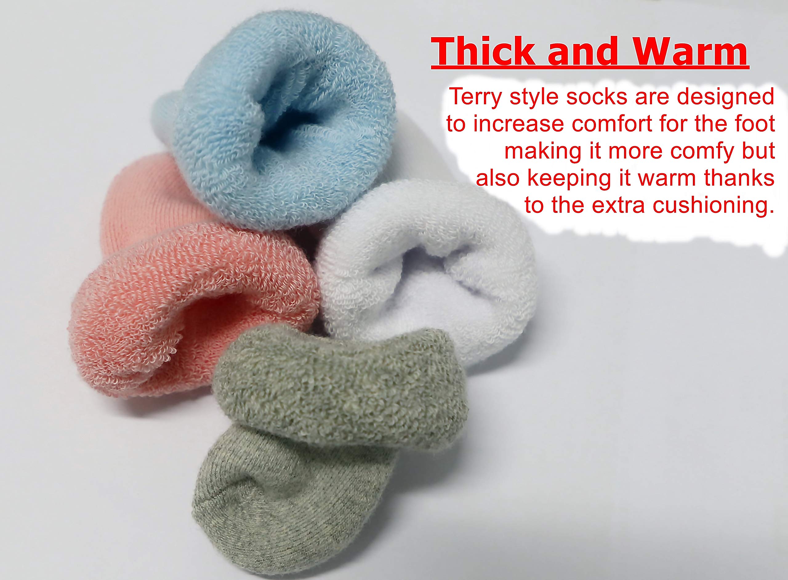 RATIVE Newborn Socks Thick Terry Turn Cuff Socks for Baby Girls (0-6 months, 12-pairs/BG12)