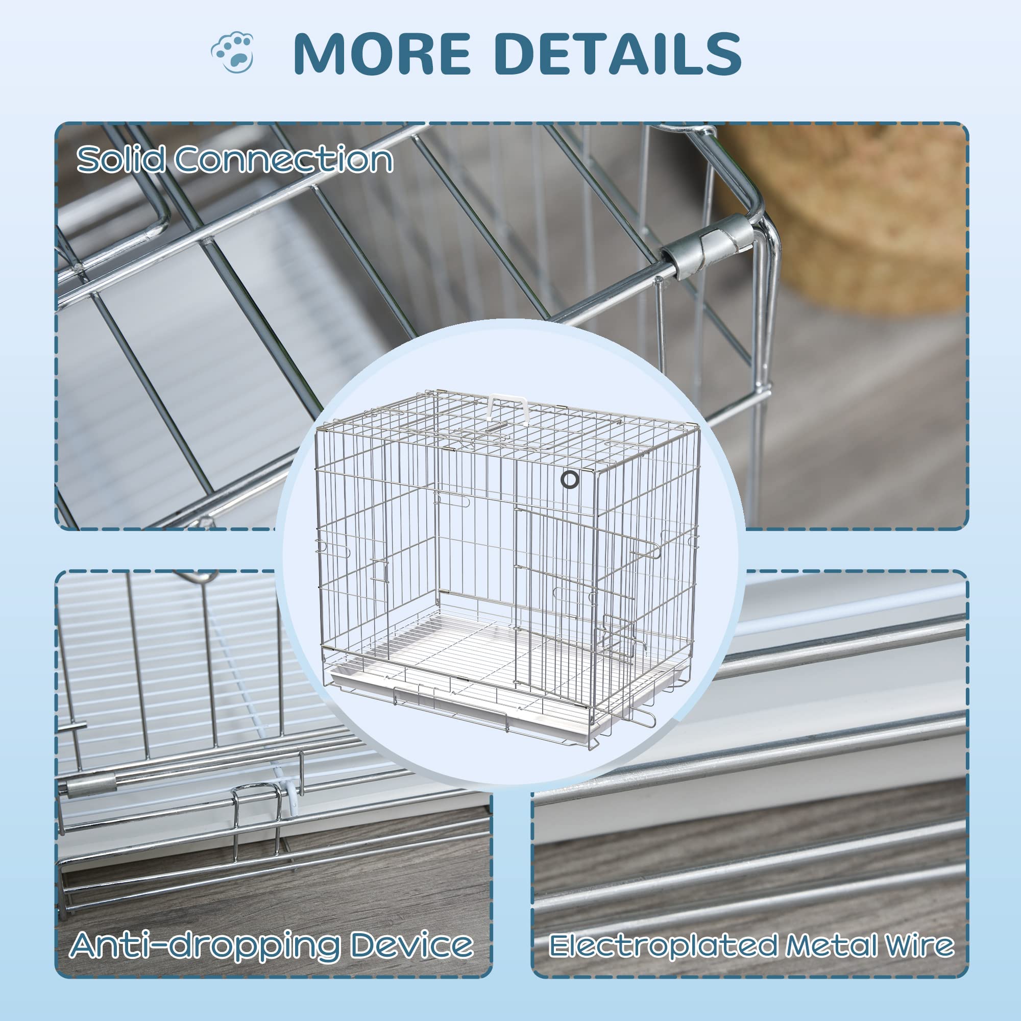 PawHut Cage pour Chien Pliable en Fil métallique avec Plateau Amovible, 1 Porte avec Serrure - 61 x 43 x 50 cm Blanc