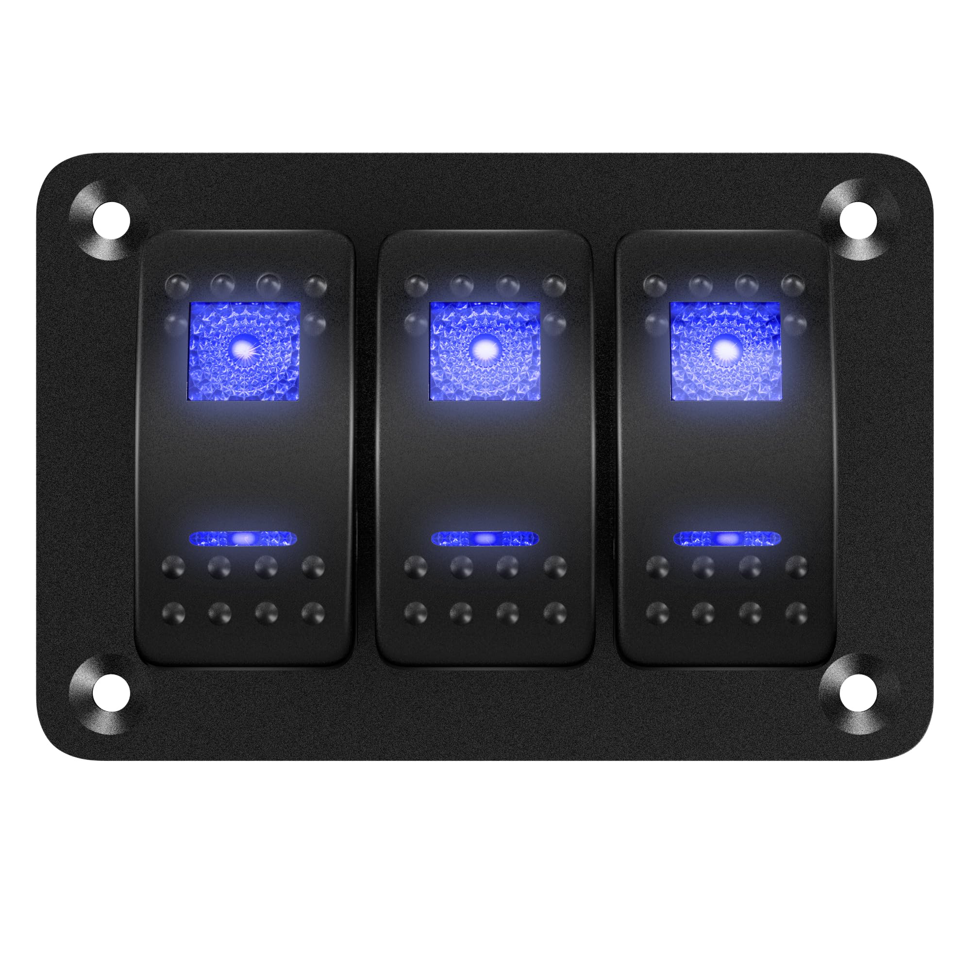 DaierTek Marine Switch Panel Waterproof 12V 3 Gang Rocker Switch Panel Blue LED Light Toggle Switch Aluminum Panel Pre-Wired for Car Truck Boat RV UTV ATV RZR
