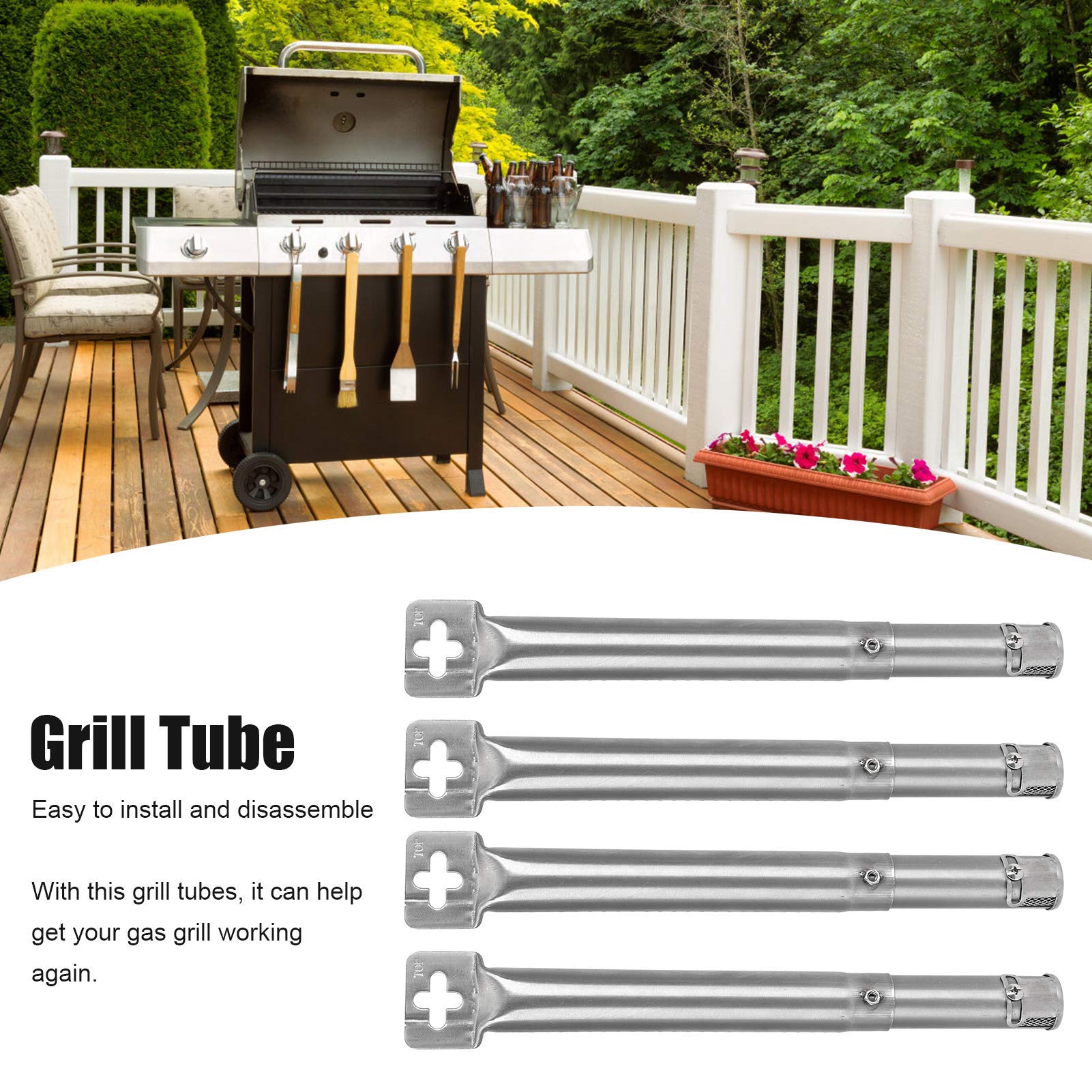 Quemadores de parrilla de tubo de parrilla, 4 piezas de longitud ajustable, quemadores de parrilla de acero inoxidable, piezas de repuesto de tubo, parrilla de gas para barbacoa, ajuste para Brinkman