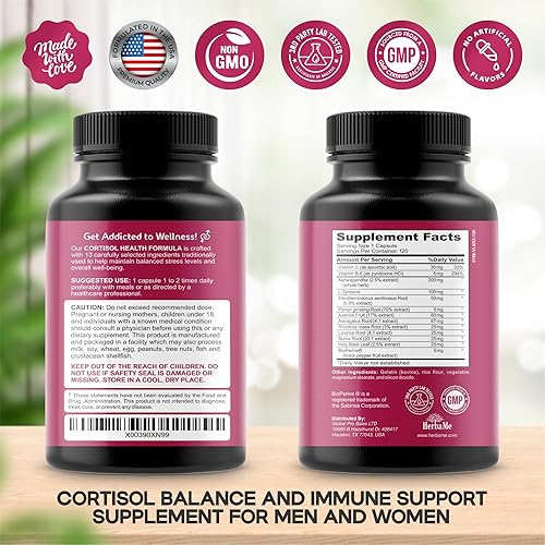 Miniatura 2 de Suplemento para controlar el cortisol y equilibrar el estado de ánimo con Ashwagandha y L-tirosina, 120 cápsulas, ayuda a mantener niveles de