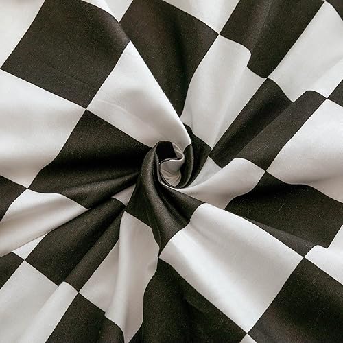 Miniatura 4 de ECOCOTT Juego de funda de edredón de 3 piezas, tamaño King, 100% algodón natural, patrón de cuadros blancos y negros, 1 funda de edredón con