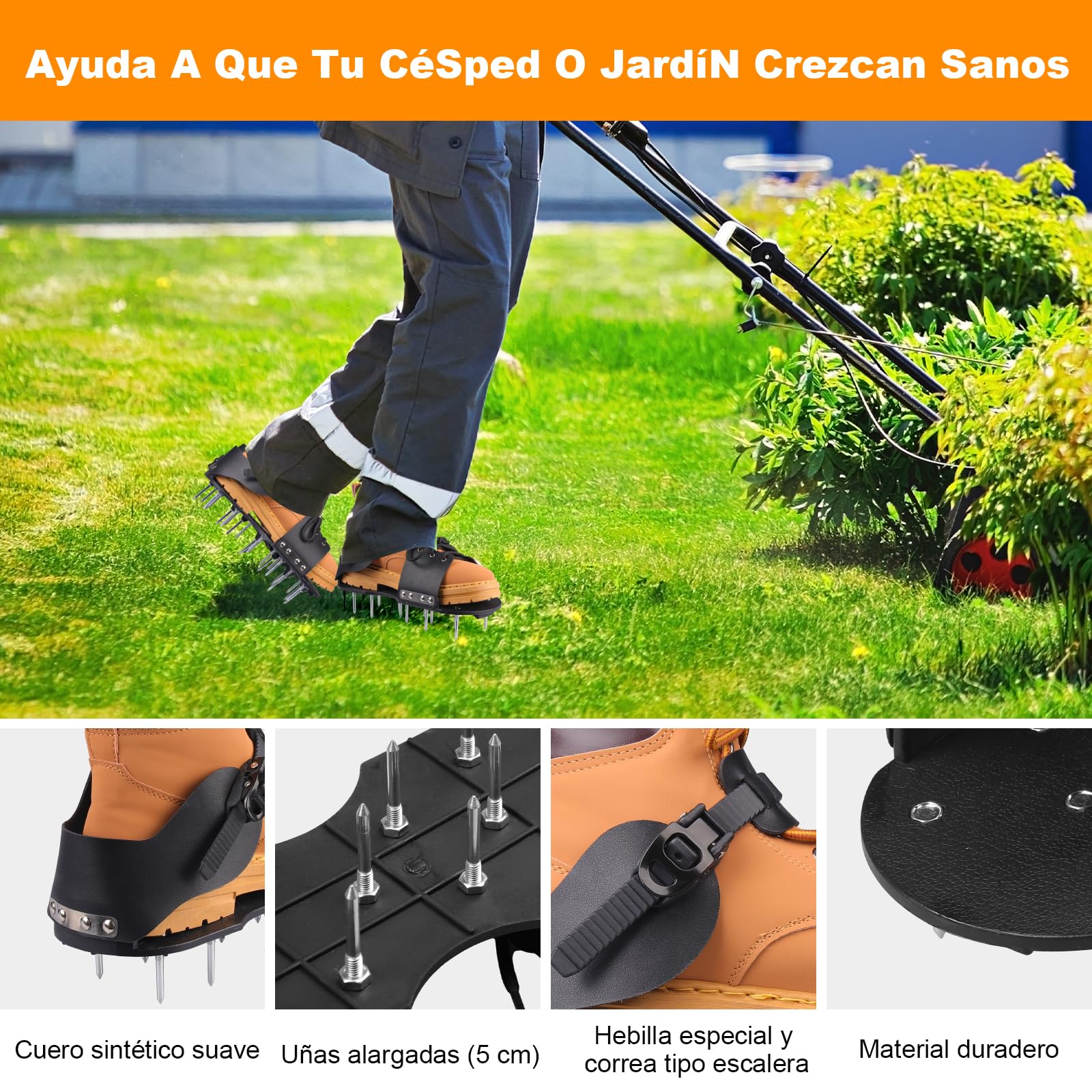 Zapatos Escarificador Cesped, Zapatos con Clavos para Airear el Césped - Zapatos Aerador de Cesped con Correas Pinchos Resistentes para Jardinería y Mantenimiento del Césped para Airear el Suelo