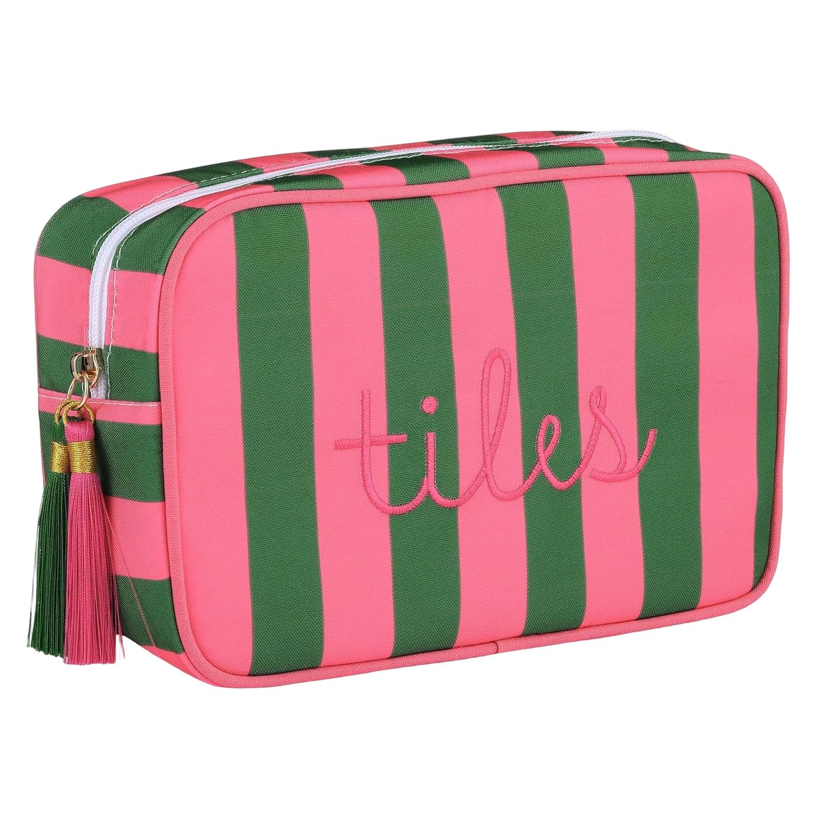 Zeiwohndc Red And Green Striped Toiletry Bag With Tassels For Travel And Home Storage Use Large Capacity Cosmetic Bag