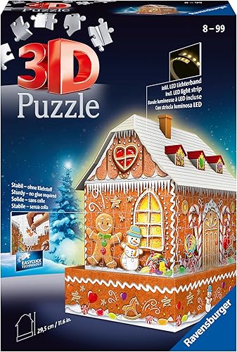 Ravensburger Gingerbread House Night Edition Rompecabezas 3D de 216 piezas para niños 11568 - Tecnología Easy Click significa que las piezas encajan