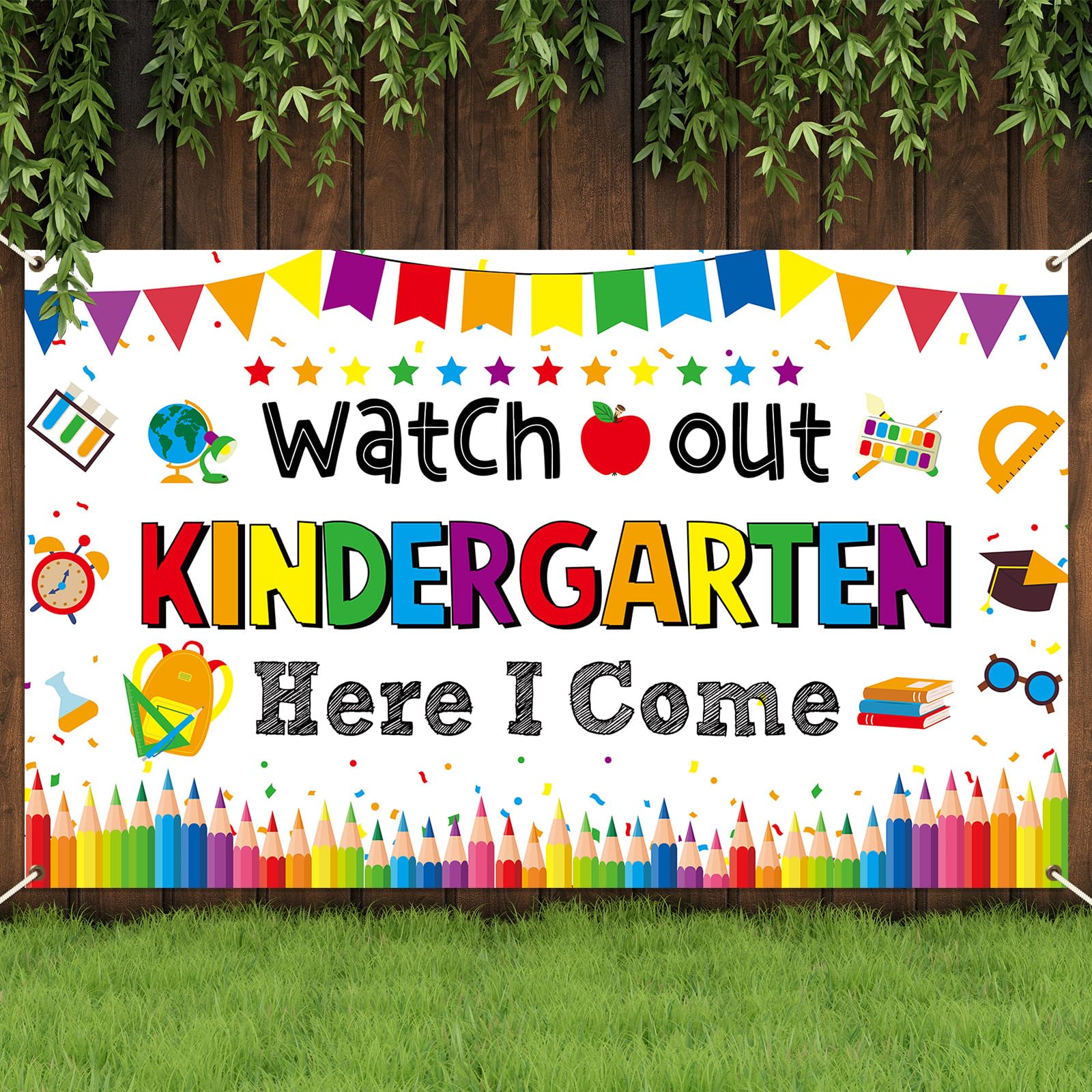 Watch Out Kindergarten Backdrop Preschool Graduation Hanging Banner Class of 2025 Graduation Photo Background Daycare Grad Party Here l Come