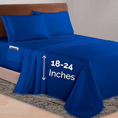 Elegant Comfort Luxurious 1500 Premium Hotel Quality Microfiber 4-Piece Sheet Set, 18-24 Inches Deep - Extra Deep Pocket Sheets - Ultra Soft 4PC Deep Pocket Sheets, California King, Royal Blue