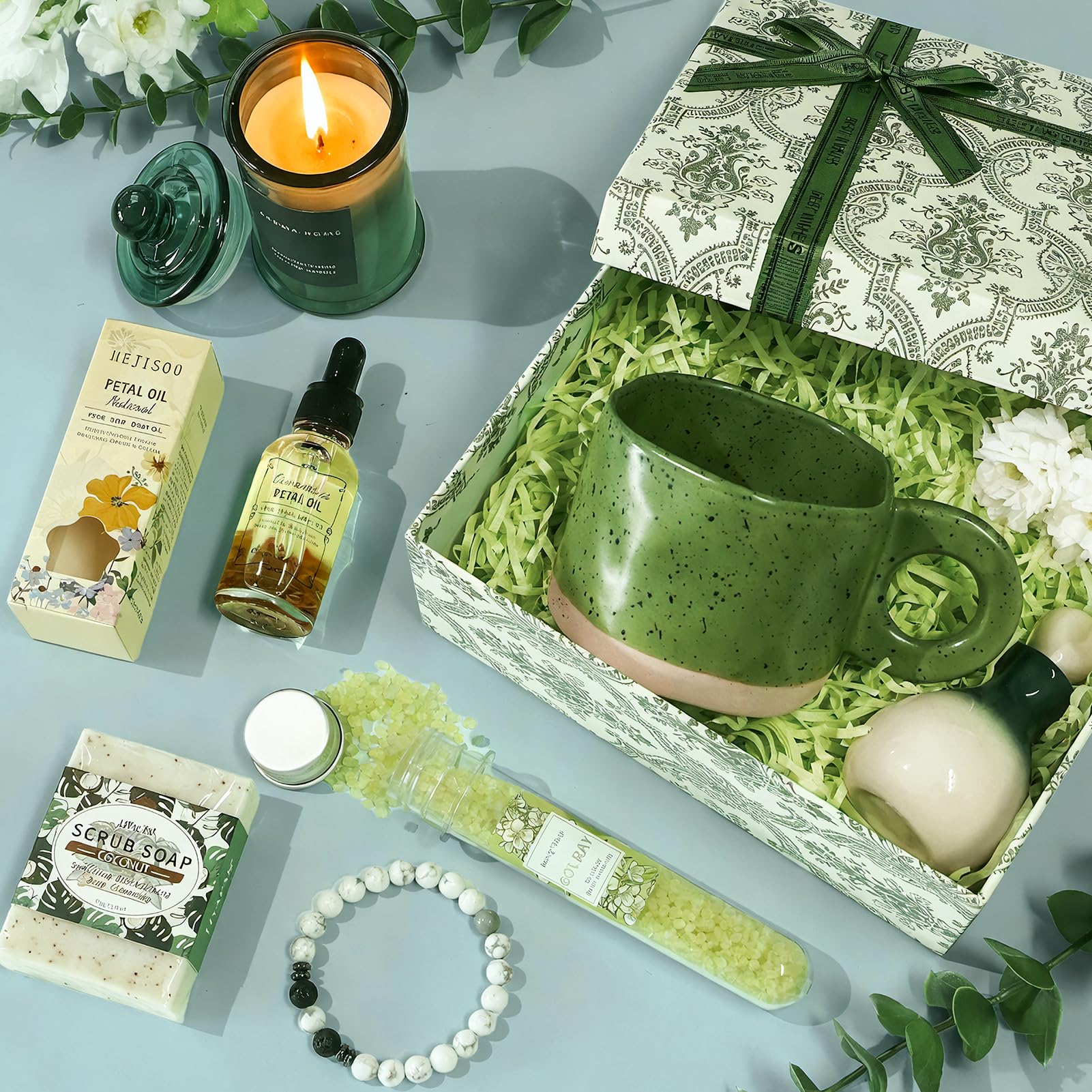 Tacobear Geschenke für Frauen Geburtstagsgeschenk Wellness Set Inklusive Keramik Tasse, Grün Entspannung Geschenkset Freundi Schwester Mama Geschenkideen Valentinstag Muttertag Weihnachts