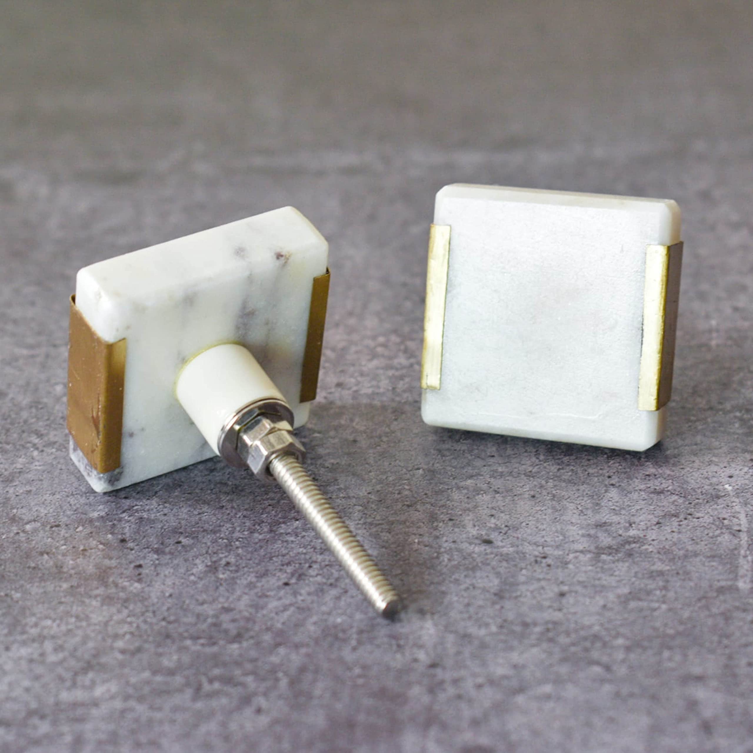 ARTISNO Square Marble Brass Knob, Modern Cabinet Knob, Decorative Hardware, Furniture Hardware, Cabinet Handles - Image 3