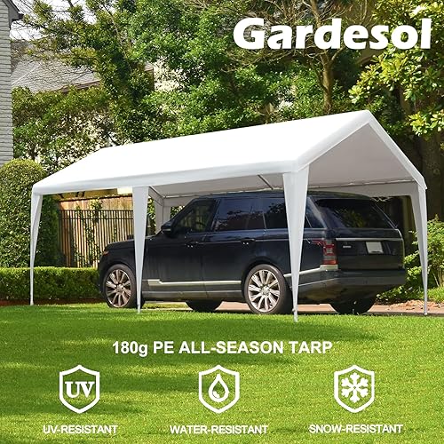 Miniatura 5 de Gardesol Carport, toldo resistente de 10 x 20 pies con marco de acero recubierto de polvo, fácil de montar, garaje portátil para automóvil, barco,