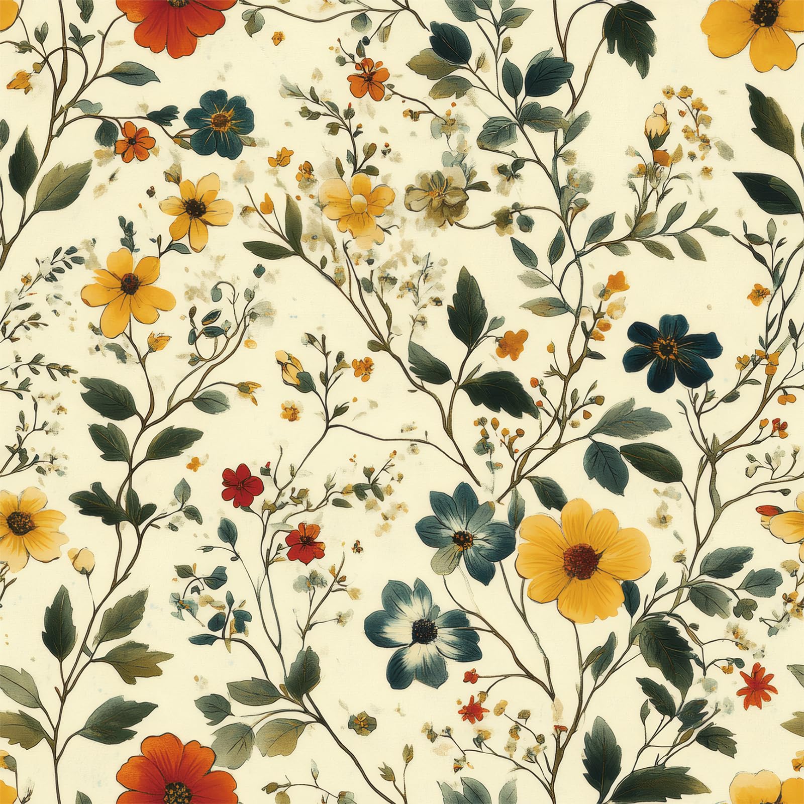 OUSCACH Peel and Stick Wallpaper Yellow and Green Floral and Leaves Wallpaper Vinyl Removable Self Adhesive Wallpaper for Bedroom,Farmhouse,Kitchen Accent Wall Decorations 17.7 "x 118"