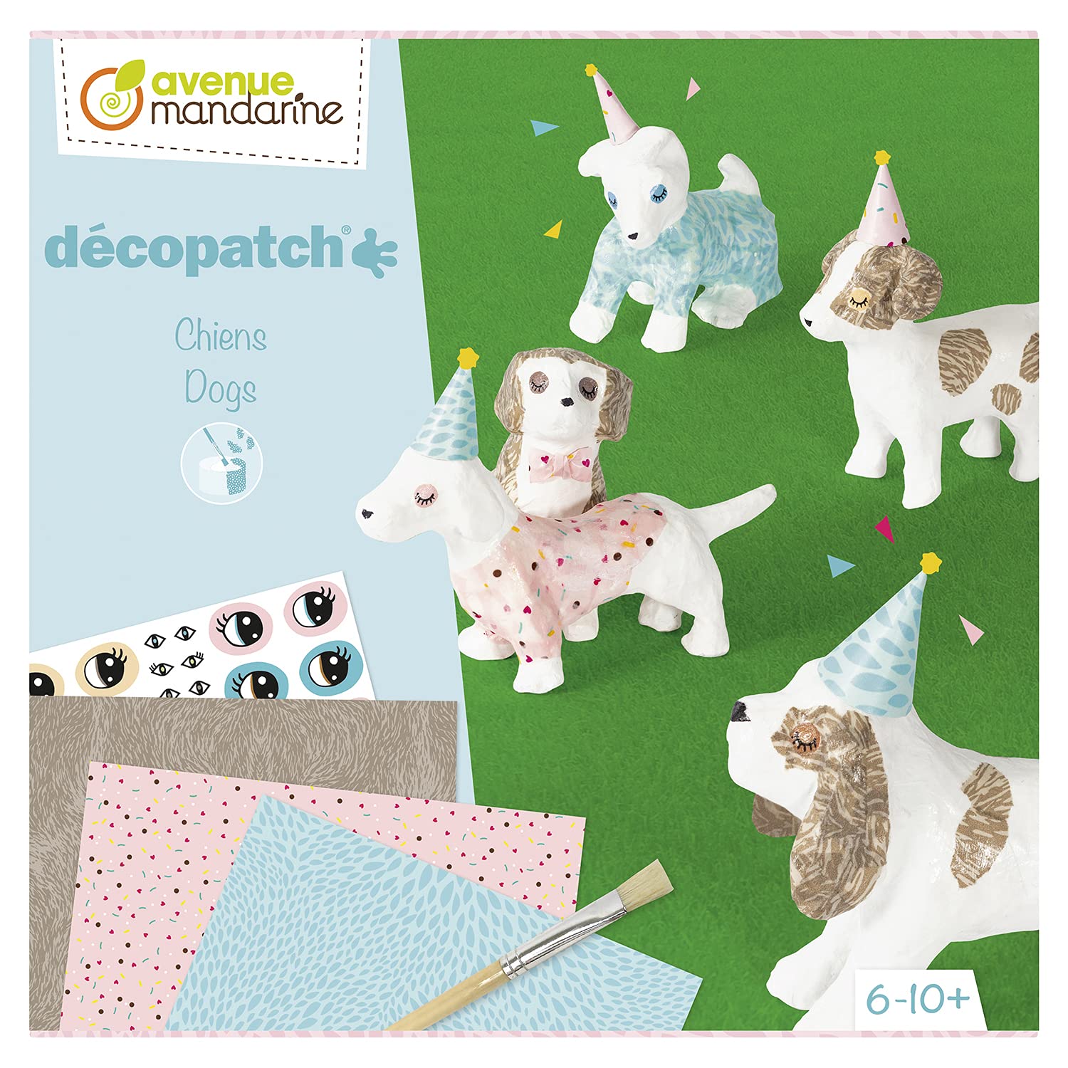 Avenue Mandarine-- Estuche creativo, Décopatch, perros, KC134C, verde