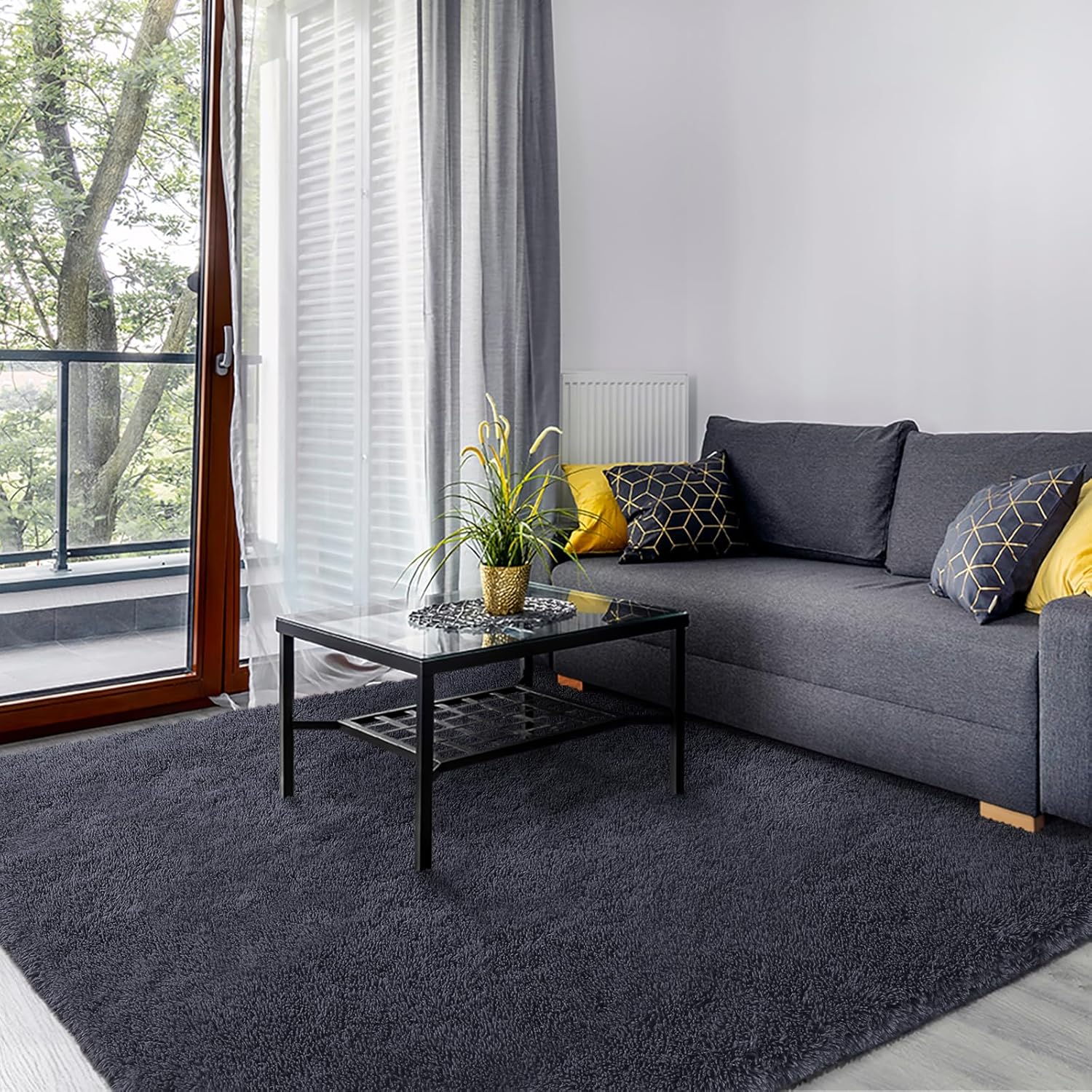 Area Rugs for Bedroom Living Room, 3x5 ft Solid Fluffy Shaggy Rug, Small Washable Non-Slip Soft Throw Carpet for Kids Nursery and Home Decor, Charcoal Grey Charcoal Grey 3' x 5' (Rectangular)