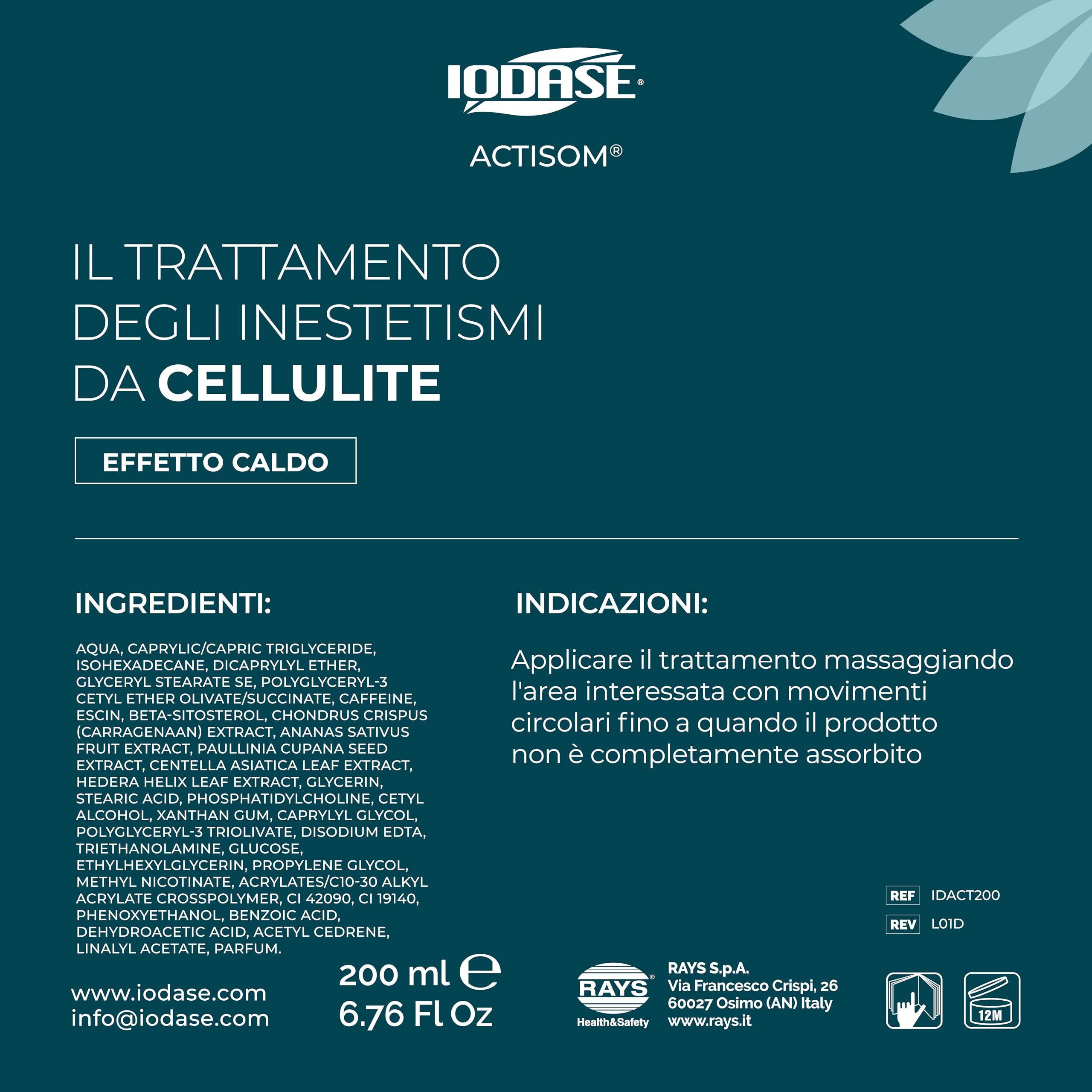 Iodase Crema Cellulite Culotte de Cheval 200ml, Clinicamente Testata con Actisom®, Escina e Caffeina, Migliora Compattezza, Microcircolo e Drenaggio, Riduce Volume Cutaneo, Pelle Tonica e Snellita