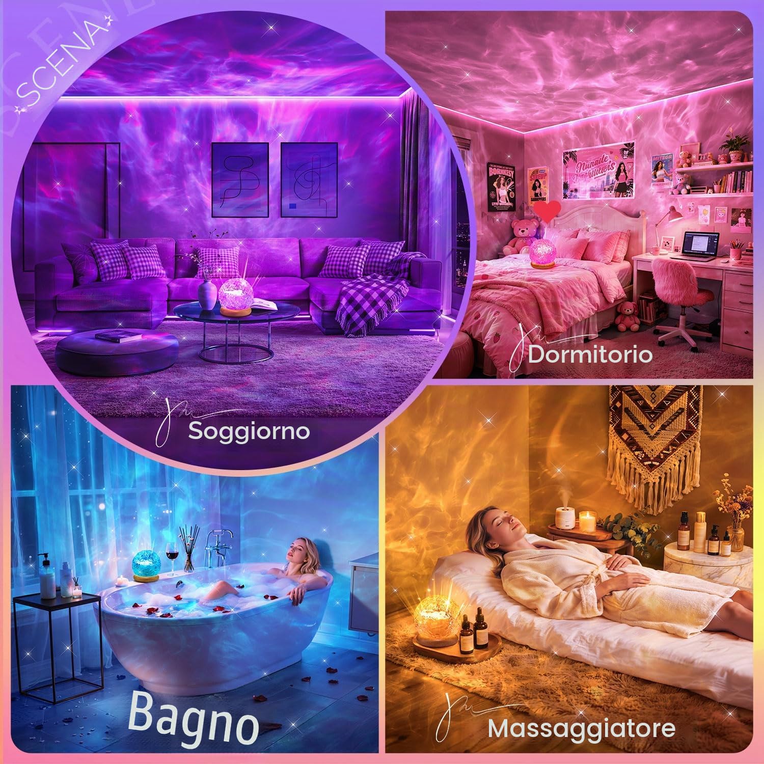 PIKOY Proiettore Aurora Boreale – 216 Effetti Luminosi, 3-in-1 Aurora Boreale/Tramonto/Onda Oceano, Telecomando & Controllo USB, Decorazione Camera da Letto & Regalo per Tutti gli Età