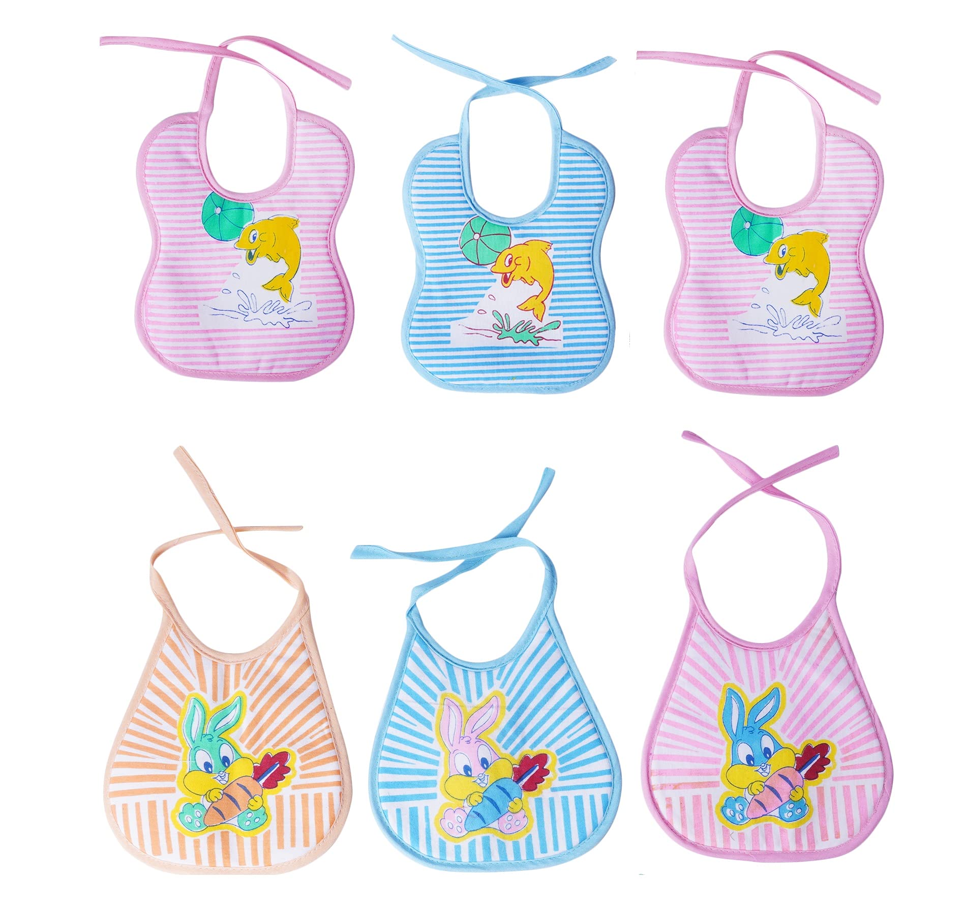 Da AnushiSoft Cotton Washable & Reusable Multicolor Highly Absorbing/Comfortable and Easily Adjustable Feeding Bibs In Apron Style For Babies,Toddlers,Infants, Dolphin Rabbit Set Of 6, 0-6 Months