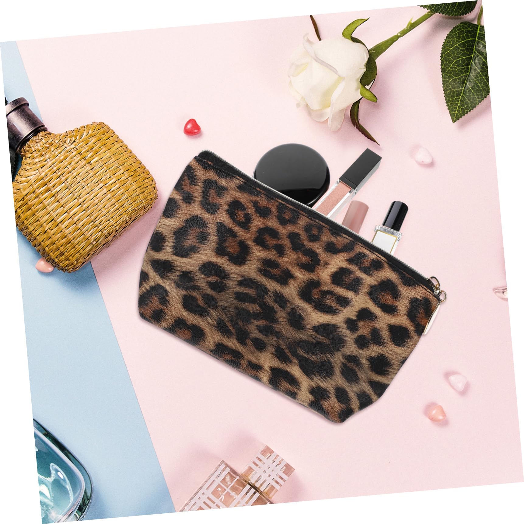 POPETPOP Borsa Trucco Leopardata 8.27 Pollici Set 2 Custodie Cosmetici in Pu Con Cerniera Portatrucchi Da Viaggio E Uso Quotidiano Per Ragazze E Donne