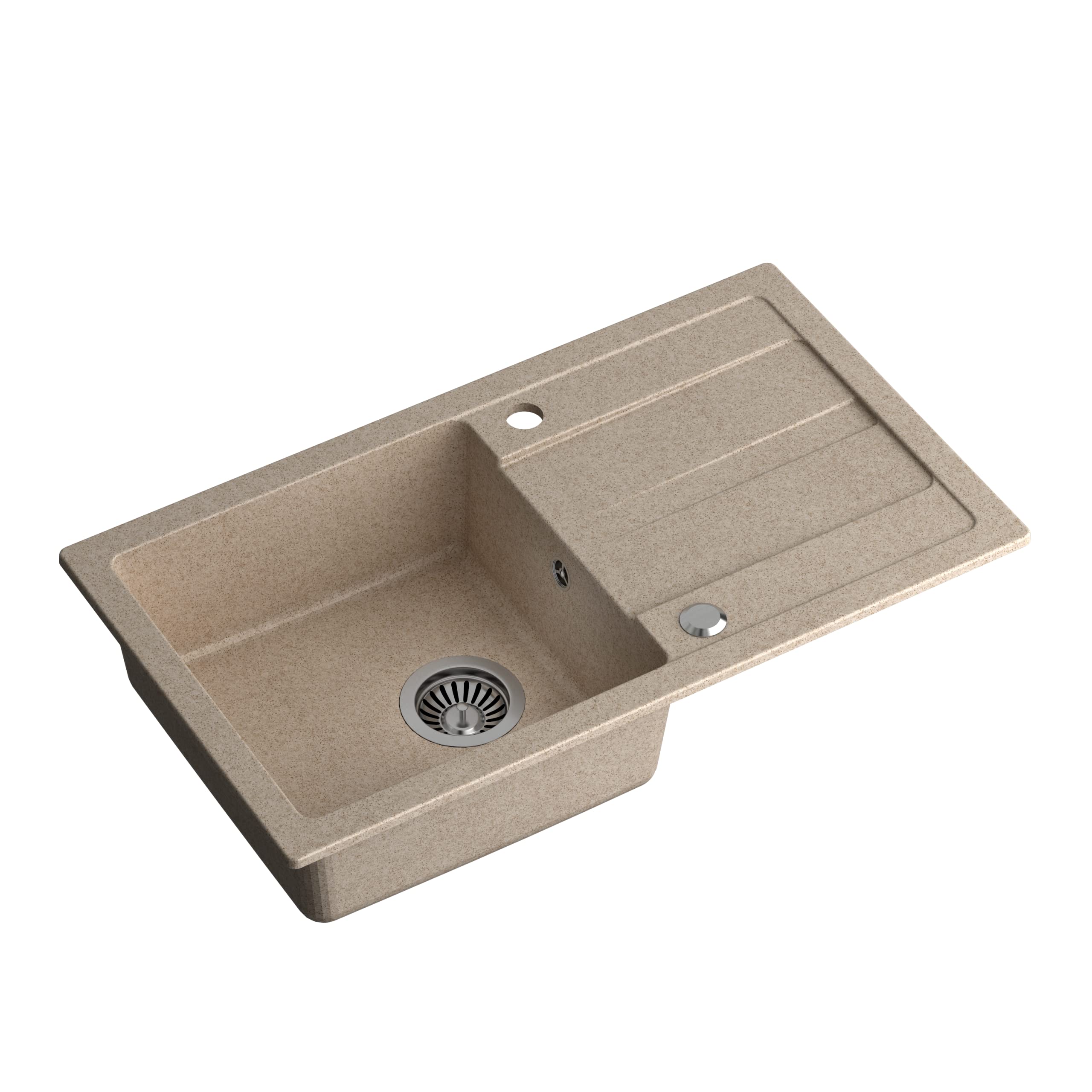 VBChome Granitspüle Mit Armatur – 77x44 Cm, Beige, Mit Abtropffläche & Siphon, Reversibel