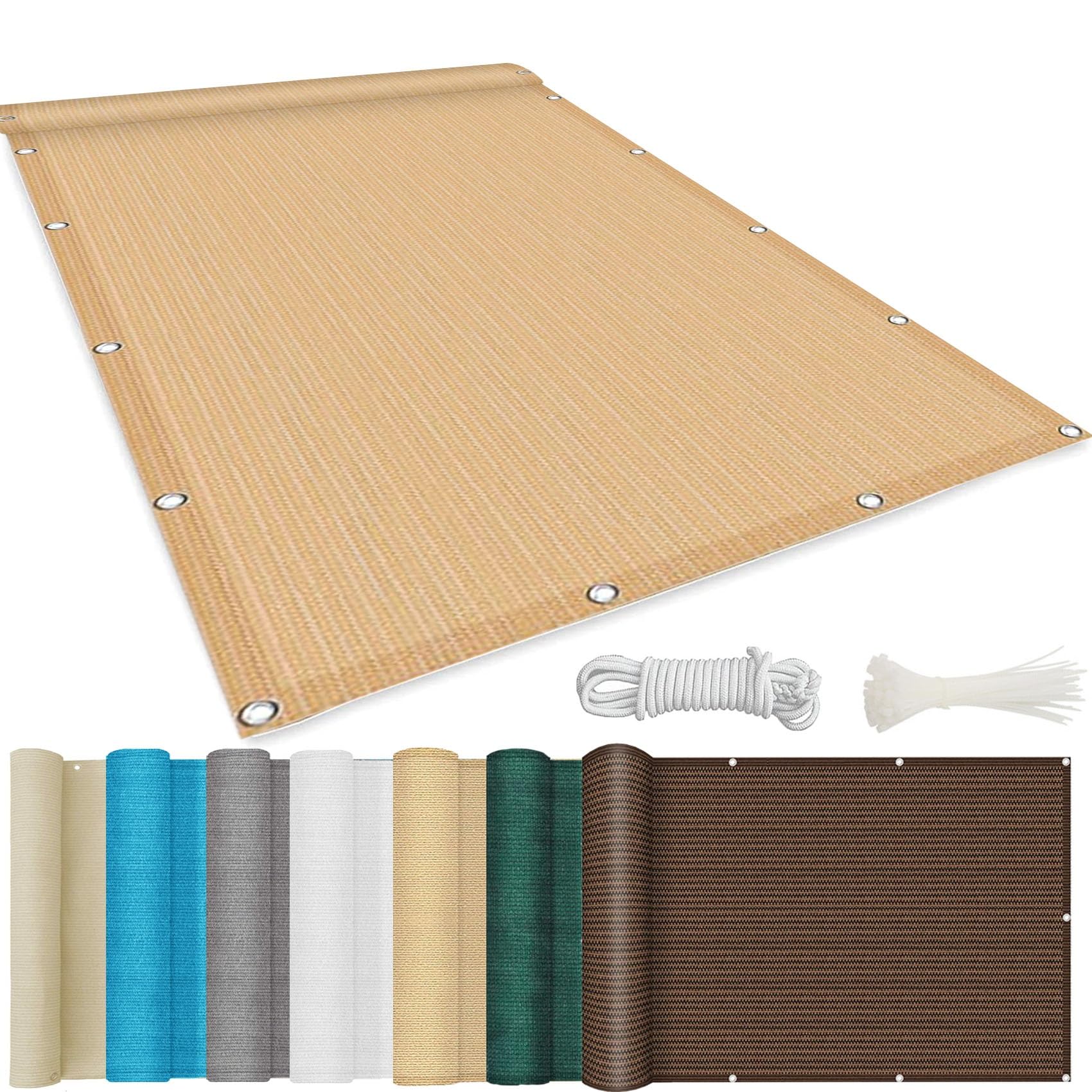 YANHONG Balcony Privacy Screen 125x700cm(49x276inch) Garden Fence Screen Screen Fence Screening Weatherproof UV Protection for garden fence, balcony, terrace., Cream Color