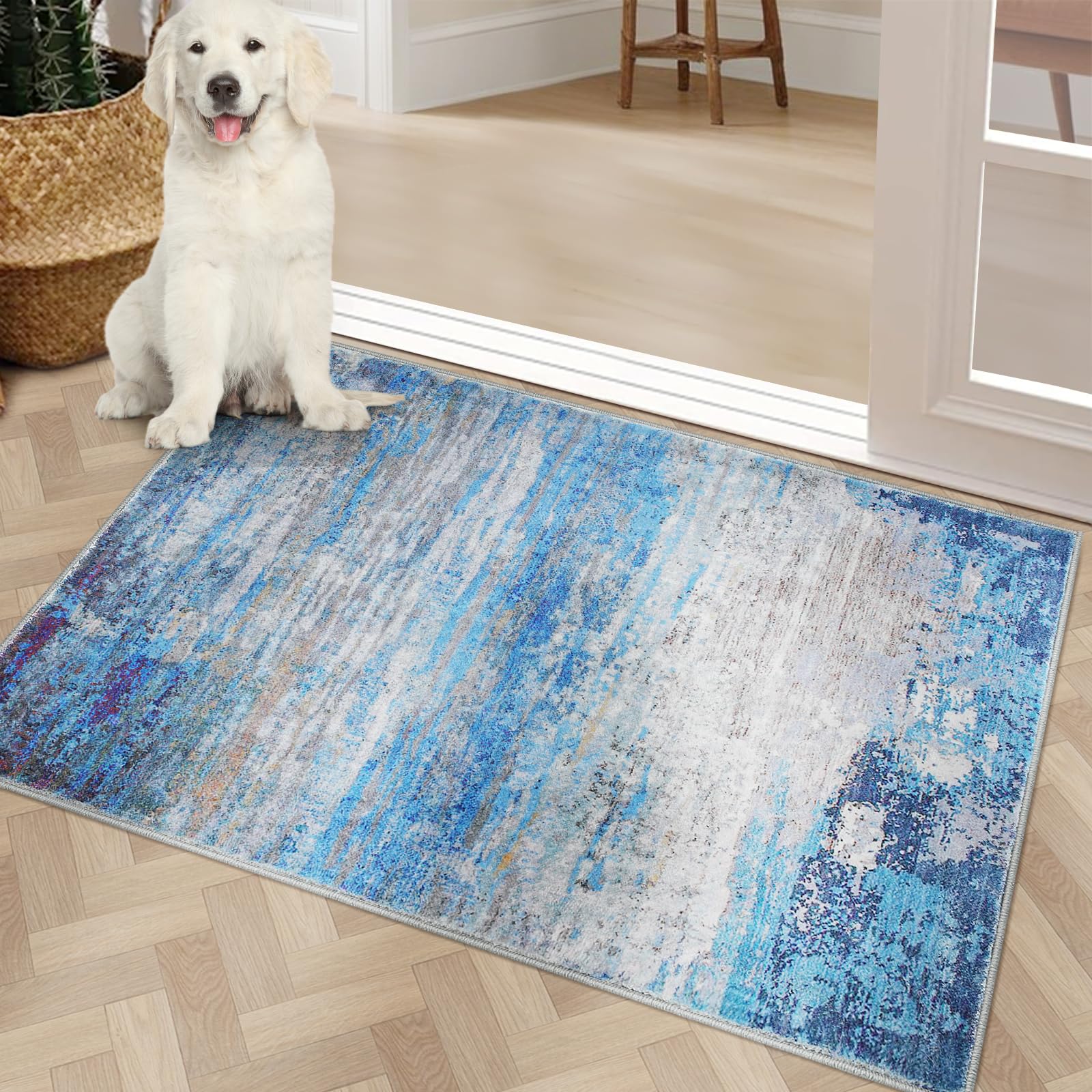 Tapis d'entrée antidérapant COMSLE lavable en machine 50x81 cm bleu