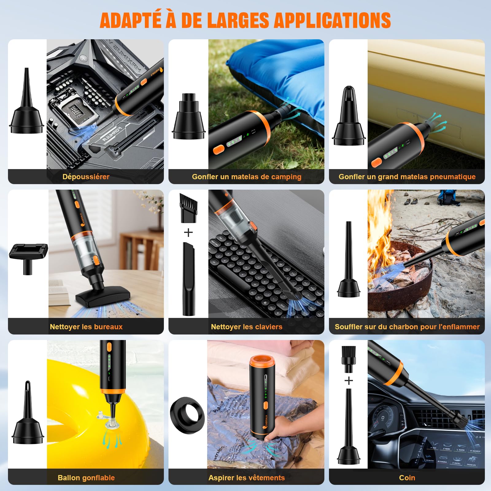 Aspirateur à Main Rechargeable, Aspirateur Voiture 4 en 1 Puissant 30000 PA Aspirateur à Main sans Fil 3 Vitesses 280 000 TR/Min pour Voiture,PC,canapé, Bureau, Maison et Nettoyage des Poils d'animaux
