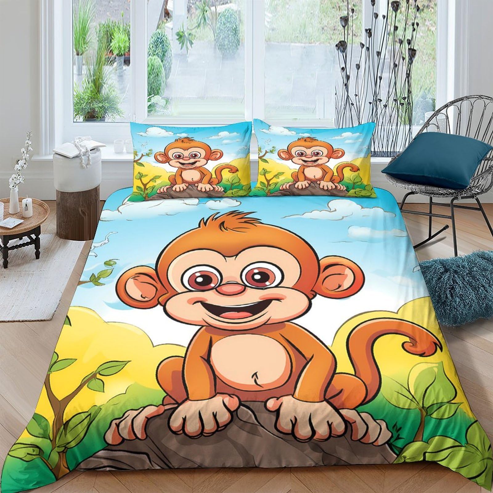 Ctjqhvkz Style-6 3D Printed Cartoon Monkey Fitted Sheet Microfiber Anti-Slip Jungle Bed Cover For Bedroom Dorm Easy Care Decor Single（135X200cm）