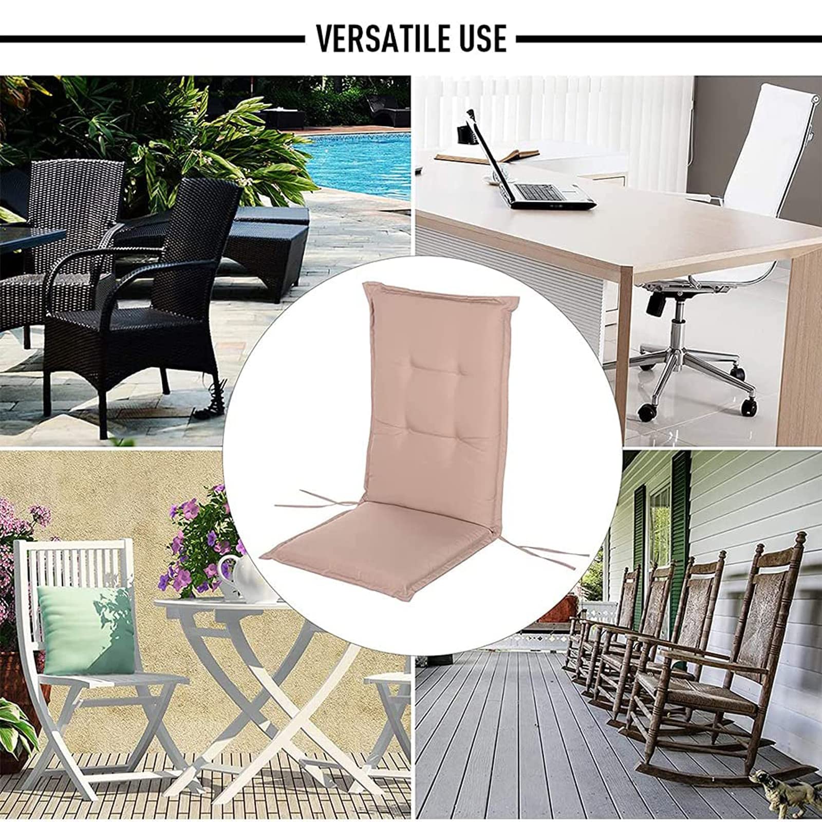 Cuscino impermeabile per sedia Adirondack, 120 x 50 cm, con schienale alto, con lacci, per patio e lettini da interni, comodi cuscini per relax all'aperto