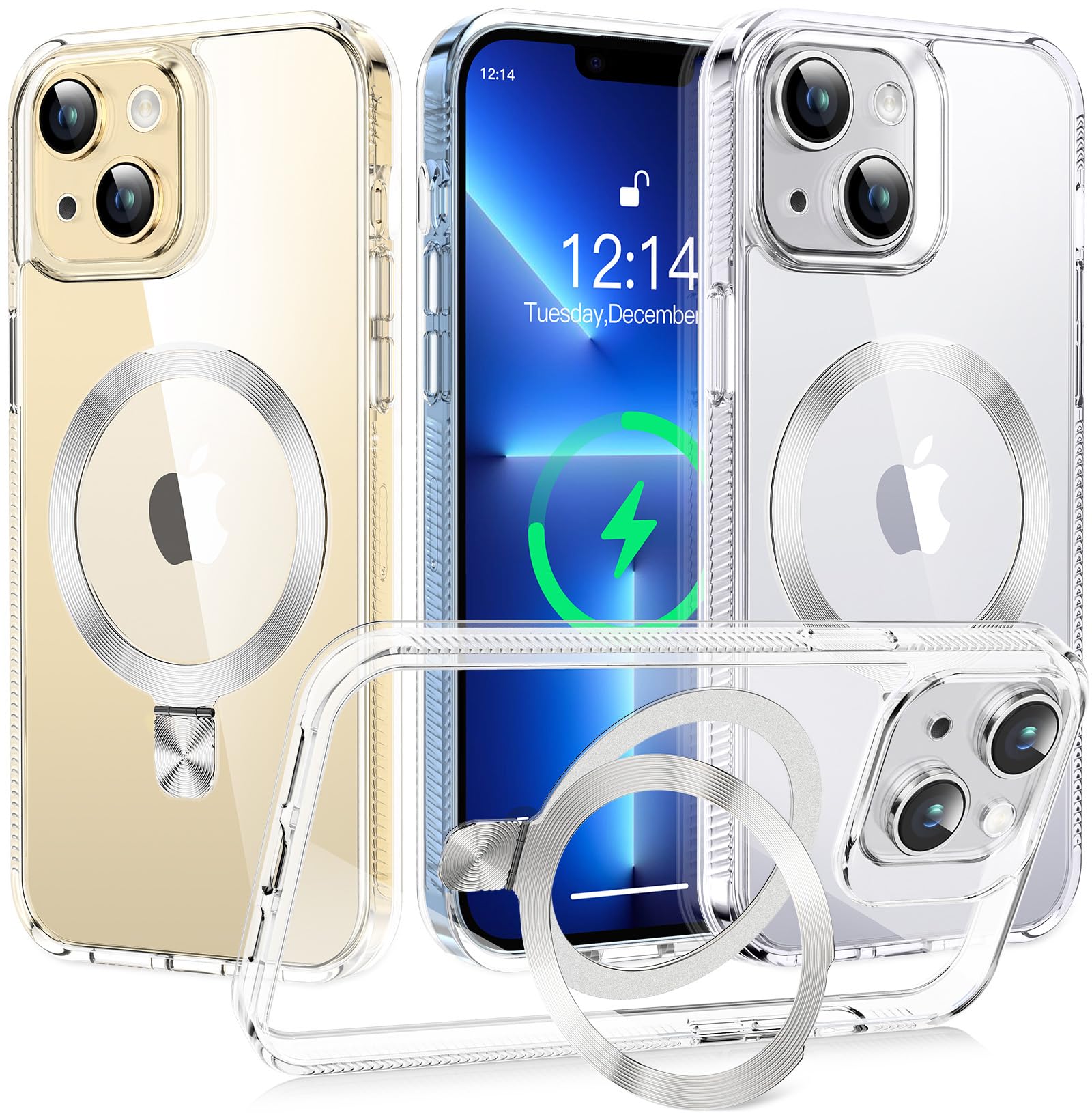 TLIKEMISS [CD Ring Compatible with MagSafe Invisible Stand] Magnetic for iPhone 13/iPhone 14 Case, [Clear Bumper Non-Yellowing][Look as Bare iPhone]
